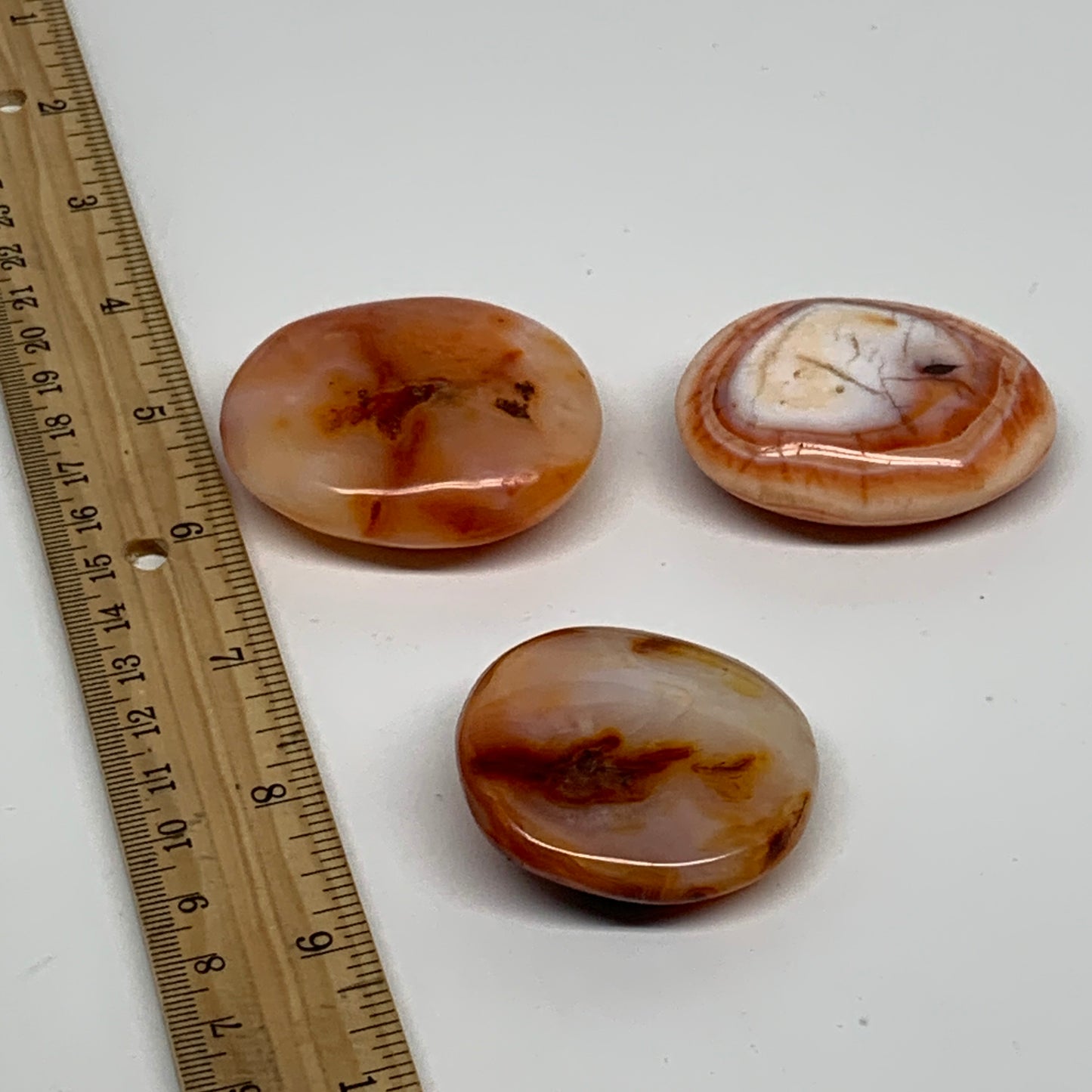 175.6g, 1.8"-2.1", 3pcs, Red Carnelian Palm-Stone Gem Crystal Polished, B37622