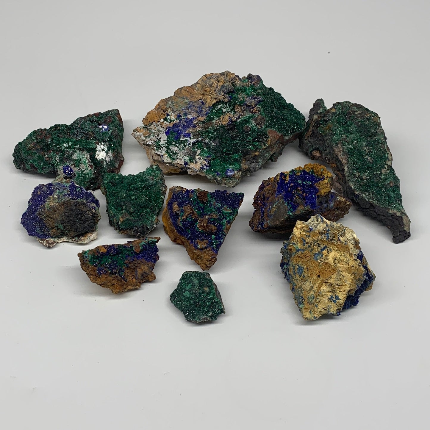 1172g, 1.1"-4.8", 10pcs Lot, Azurite Malachite Mineral Specimen @Morocco, B11284