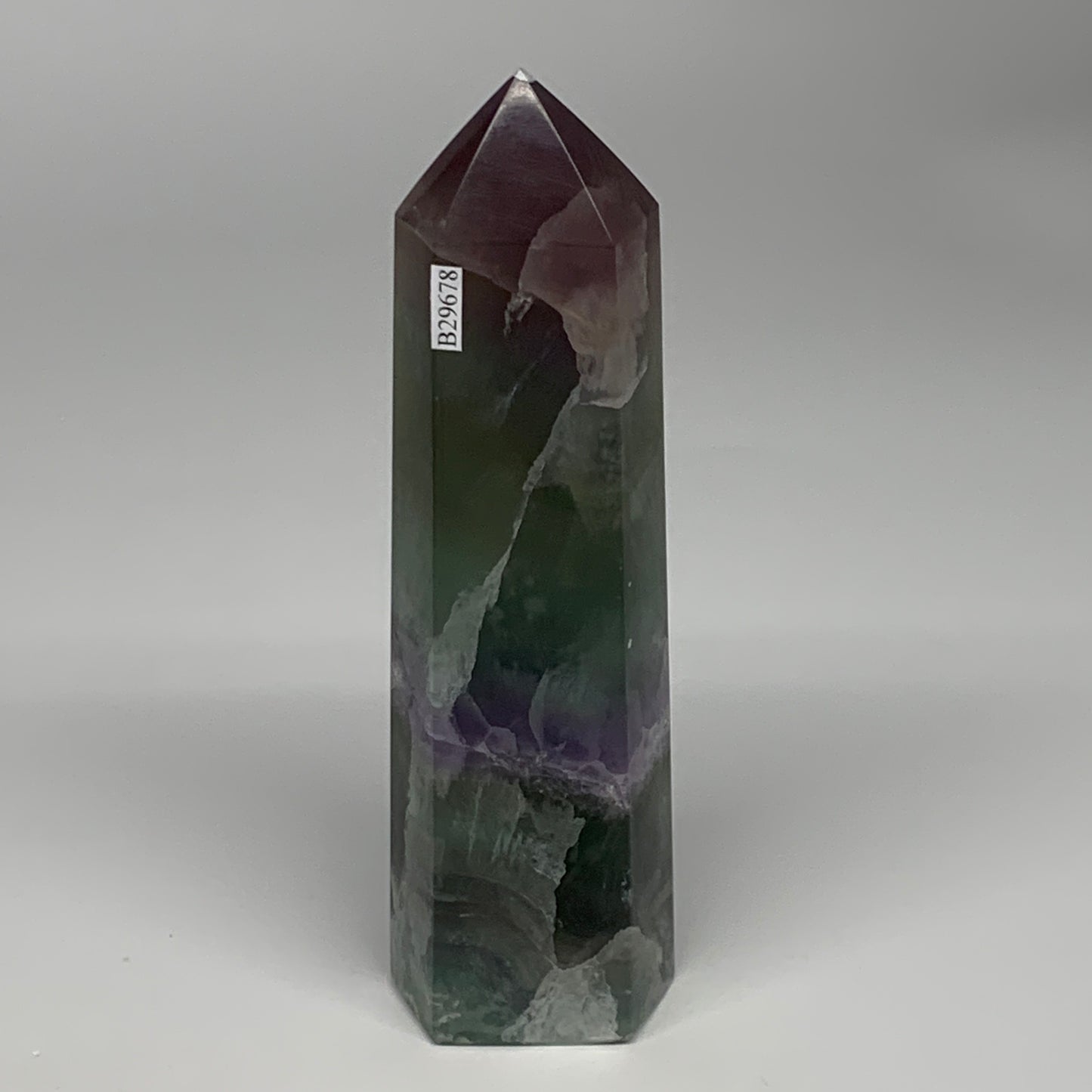 1.82 lbs,  7.2"x2"x1.7" Natural Fluorite Tower Obelisk Point Crystal, B29678