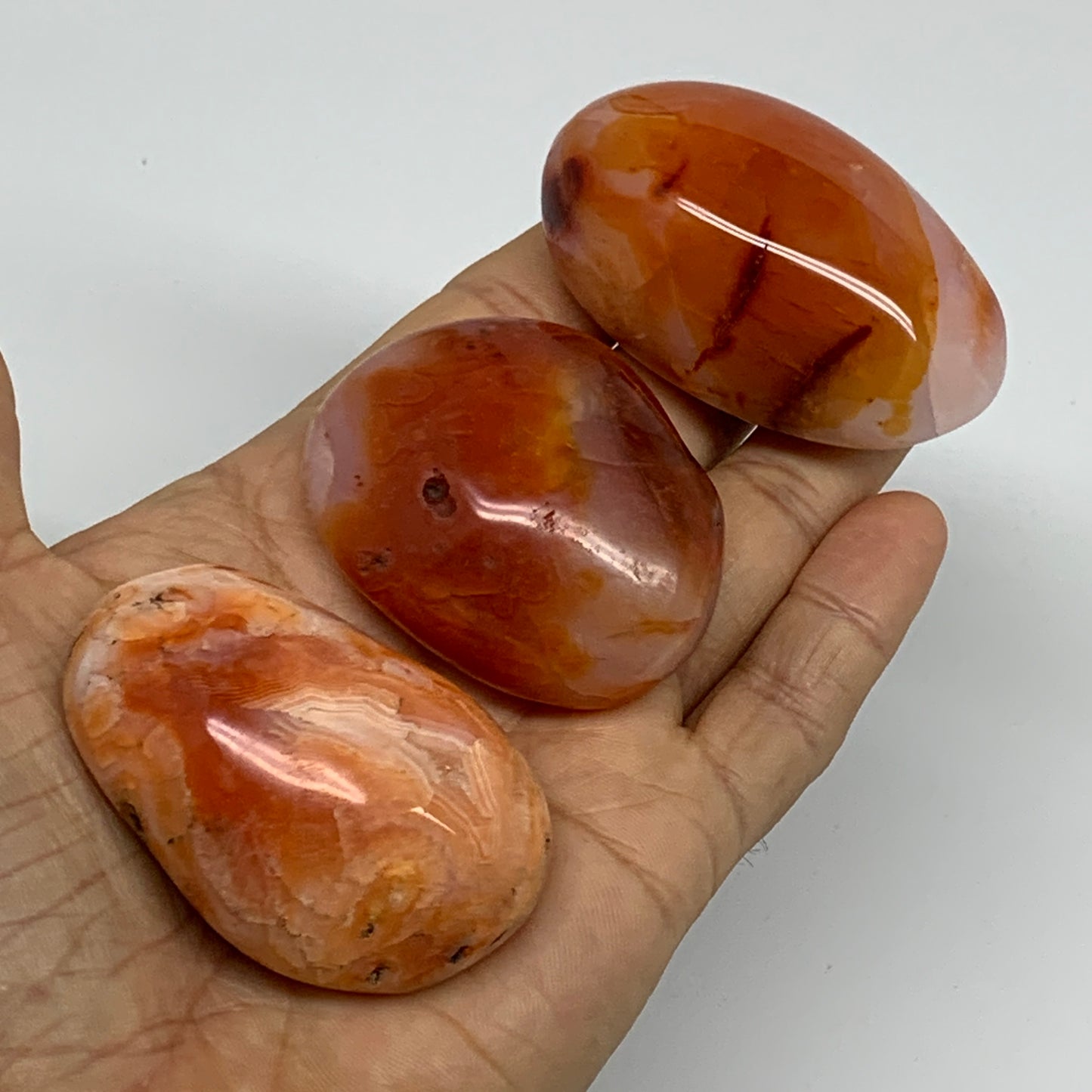 219.9g, 2"-2.4", 3pcs, Red Carnelian Palm-Stone Gem Crystal Polished, B37623