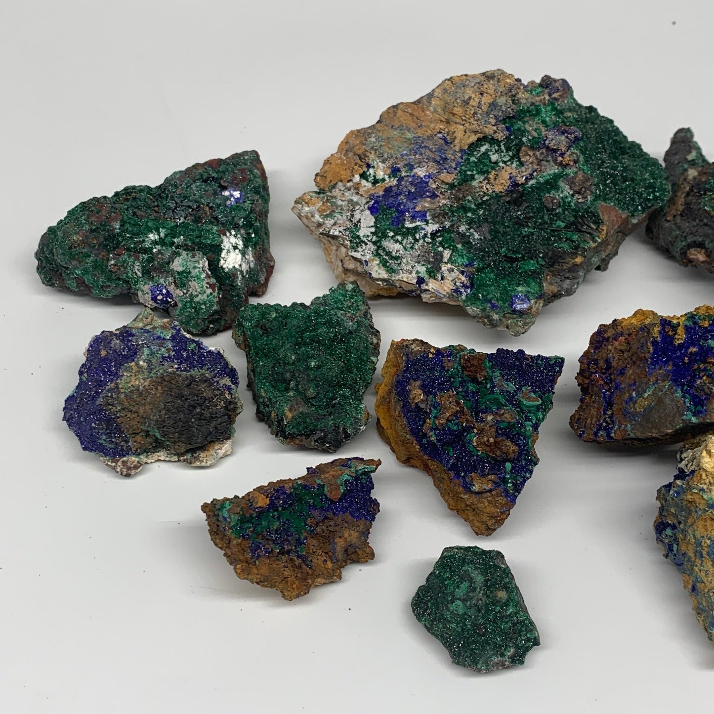1172g, 1.1"-4.8", 10pcs Lot, Azurite Malachite Mineral Specimen @Morocco, B11284