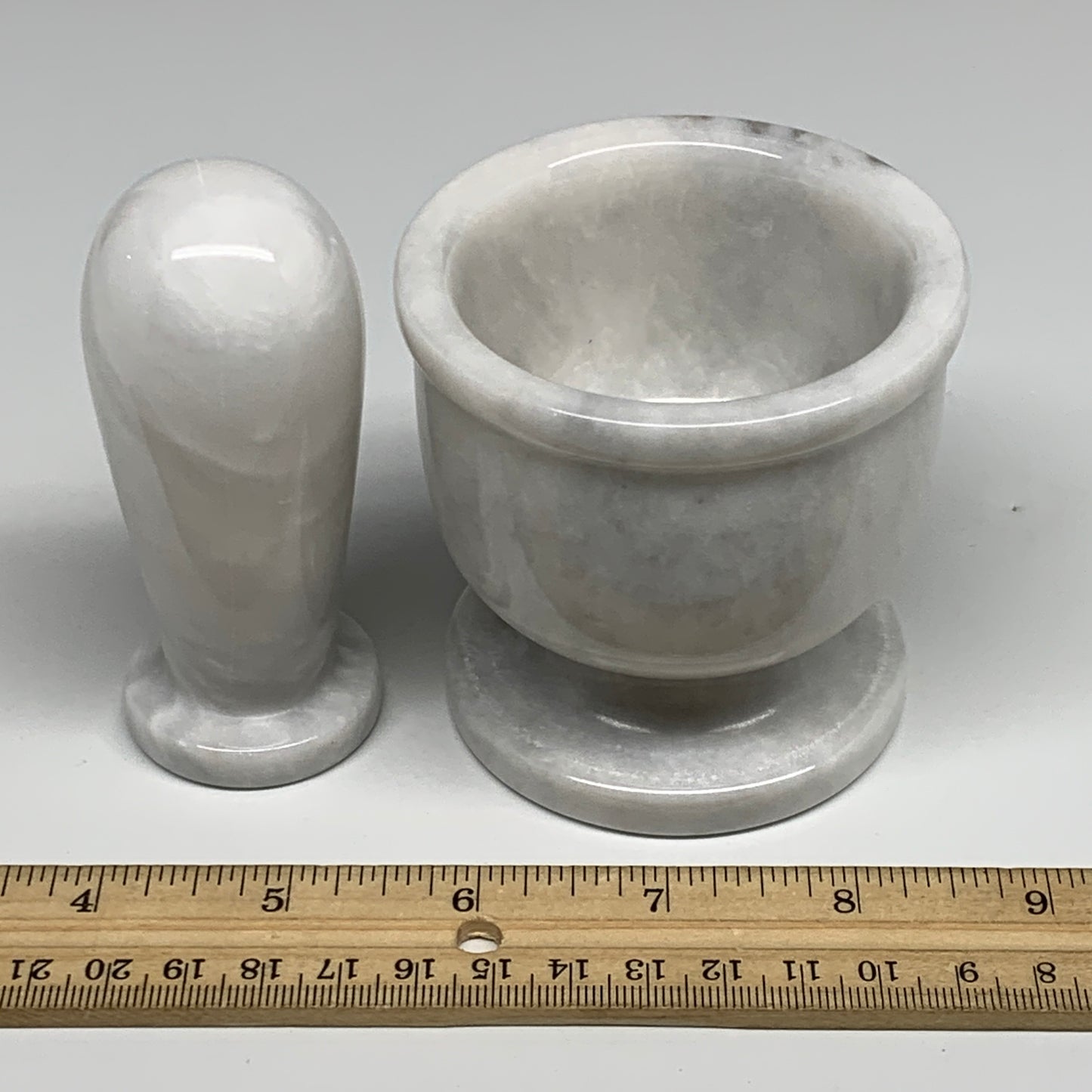 1.28 lbs, 2.9"x3", Natural Marble Crystal Pestle and Mortar Handmade, B32569