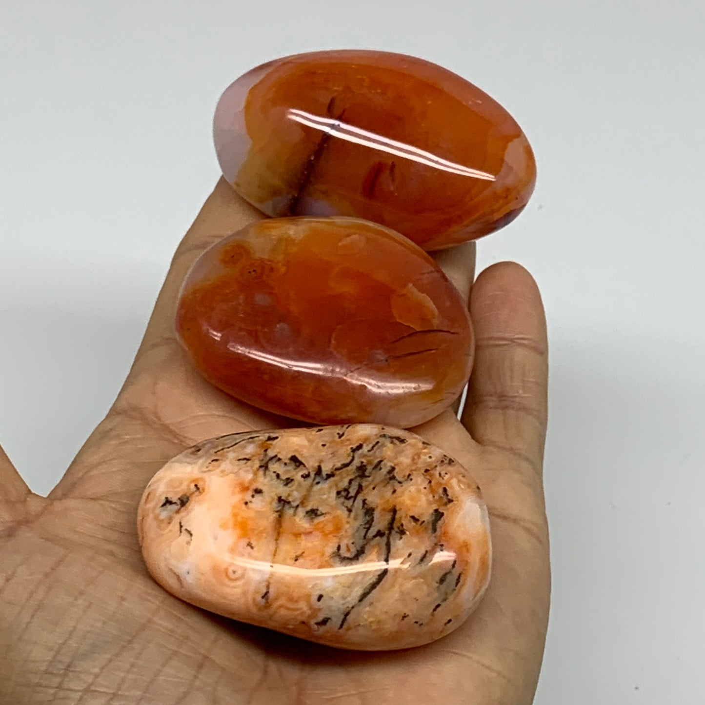 219.9g, 2"-2.4", 3pcs, Red Carnelian Palm-Stone Gem Crystal Polished, B37623
