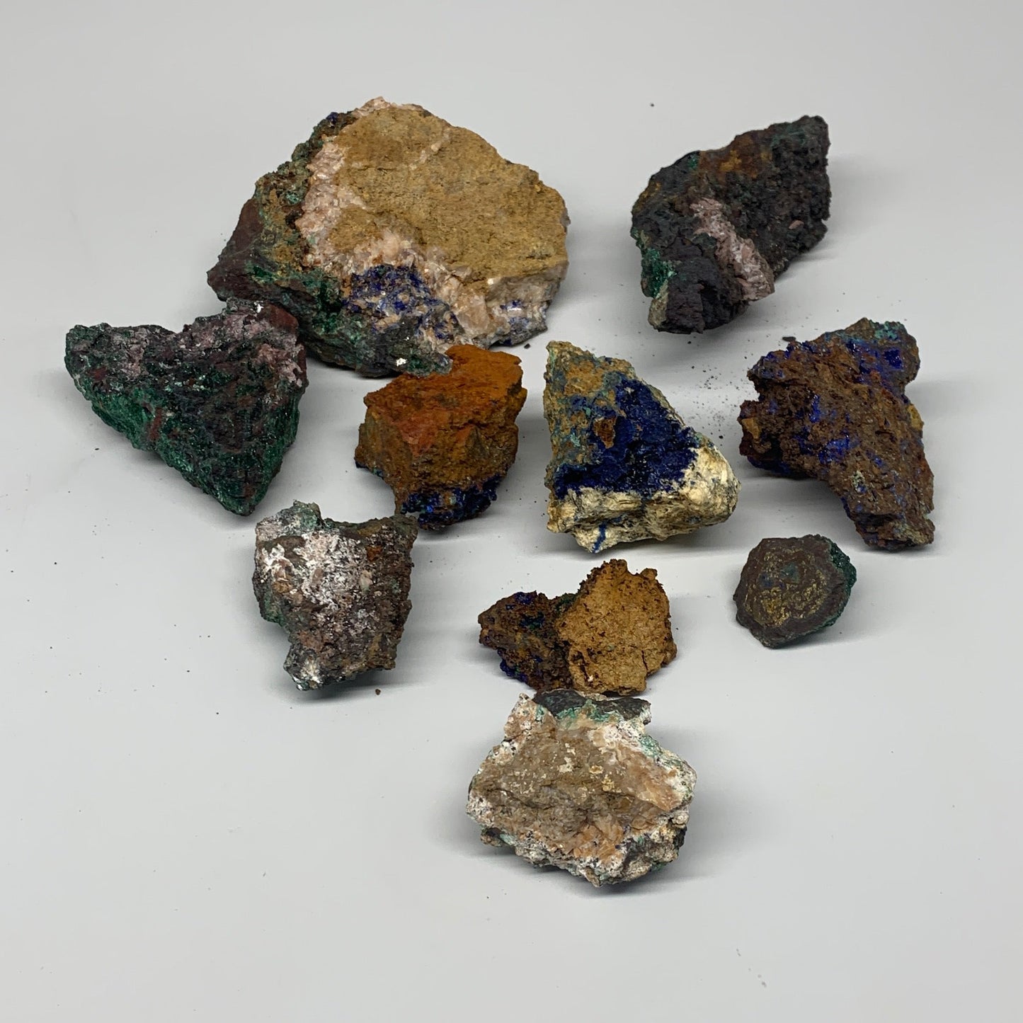 1172g, 1.1"-4.8", 10pcs Lot, Azurite Malachite Mineral Specimen @Morocco, B11284