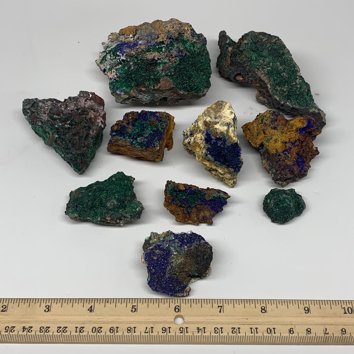 1172g, 1.1"-4.8", 10pcs Lot, Azurite Malachite Mineral Specimen @Morocco, B11284