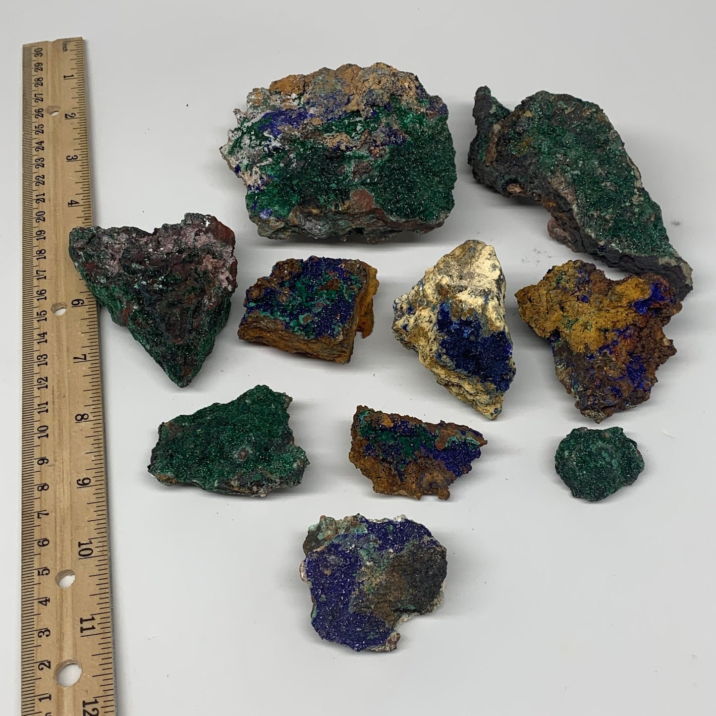 1172g, 1.1"-4.8", 10pcs Lot, Azurite Malachite Mineral Specimen @Morocco, B11284