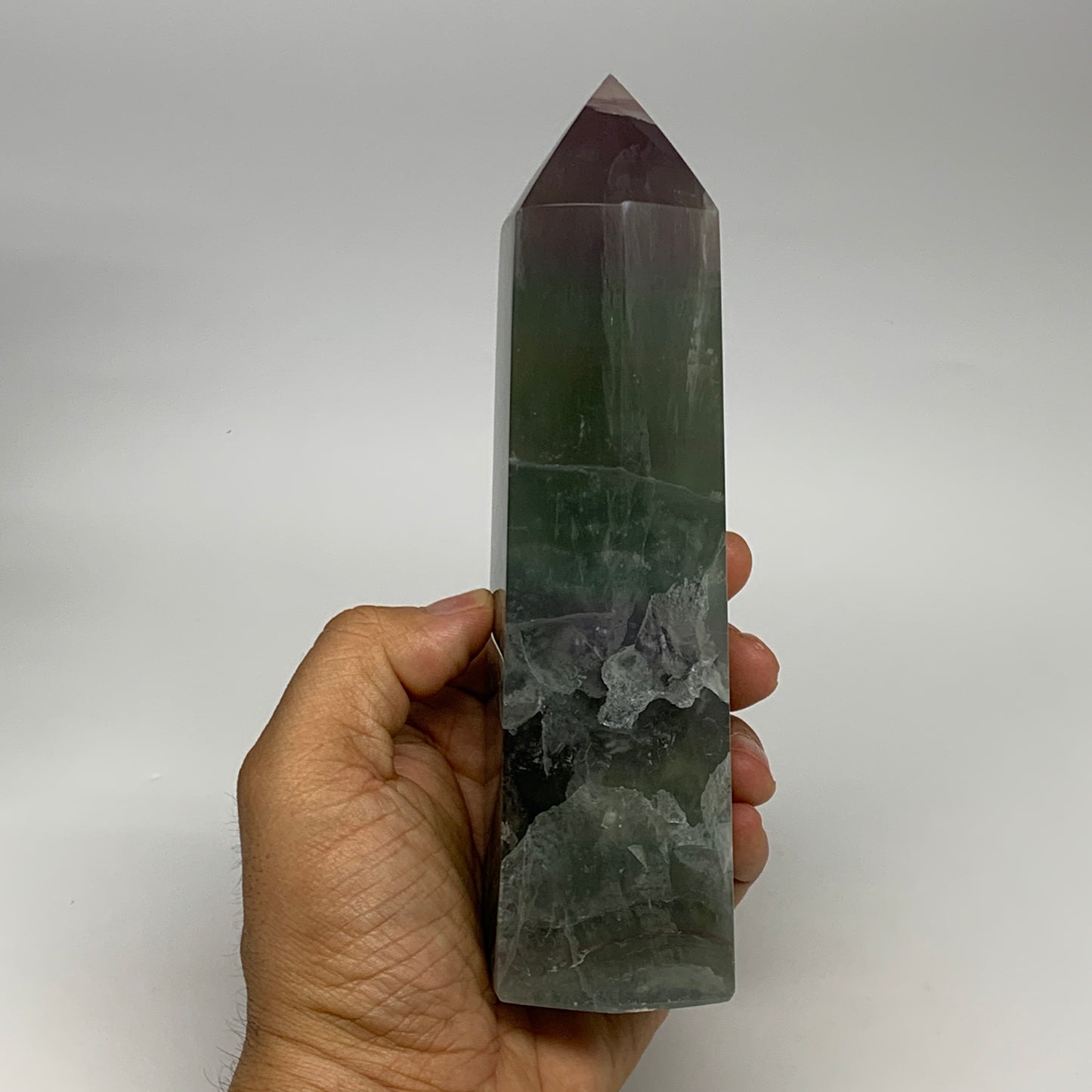 1.77 lbs,  6.7"x1.9"x1.7" Natural Fluorite Tower Obelisk Point Crystal, B29679