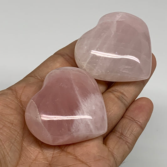 146.9g, 1.7"-1.8", 2pcs,  Rose Quartz Heart Healing Crystal @Madagascar, B34586