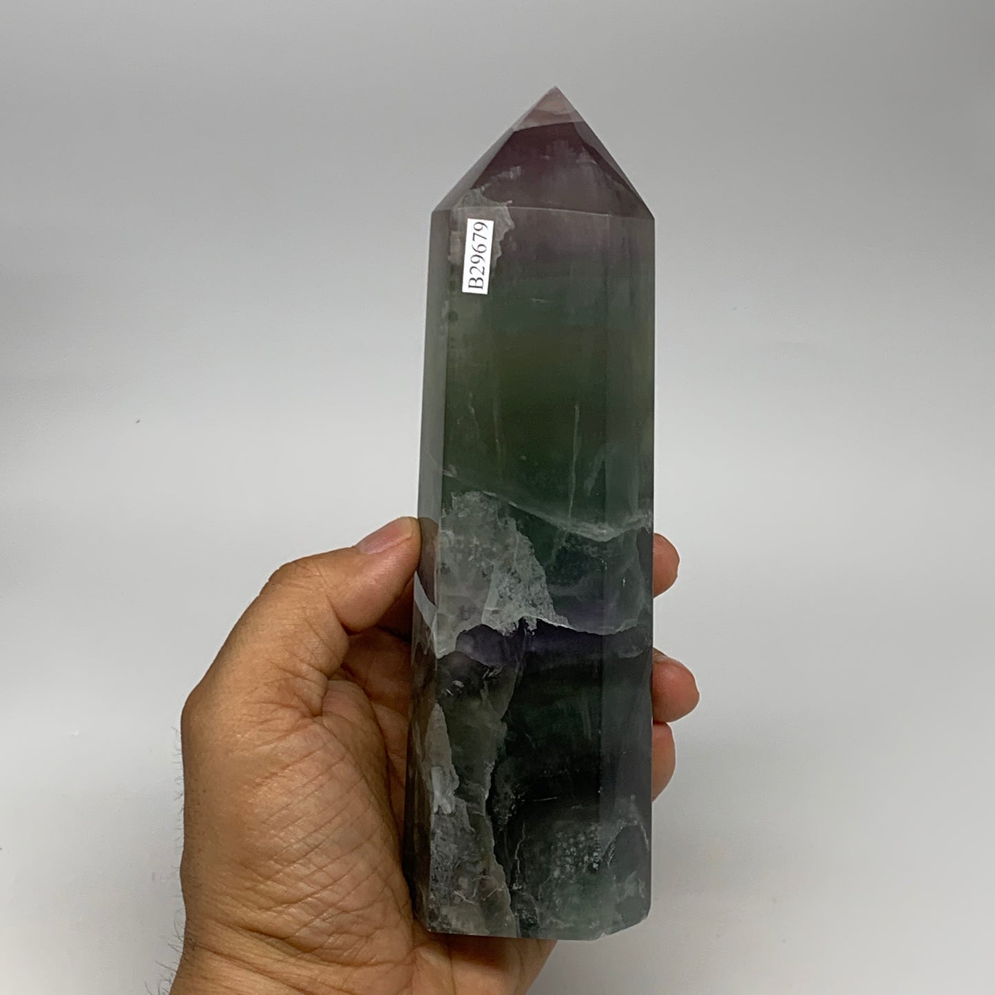 1.77 lbs,  6.7"x1.9"x1.7" Natural Fluorite Tower Obelisk Point Crystal, B29679