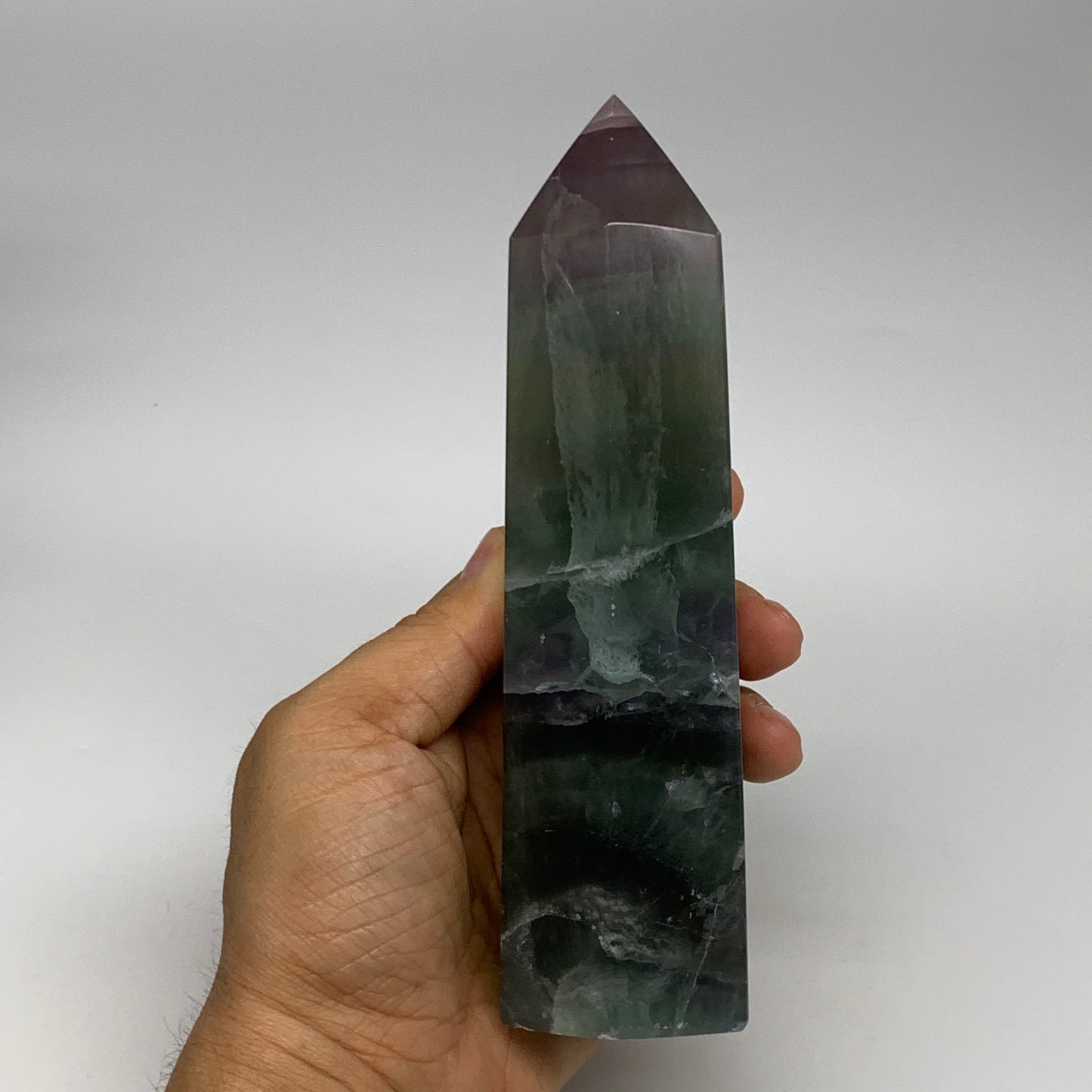 1.77 lbs,  6.7"x1.9"x1.7" Natural Fluorite Tower Obelisk Point Crystal, B29679