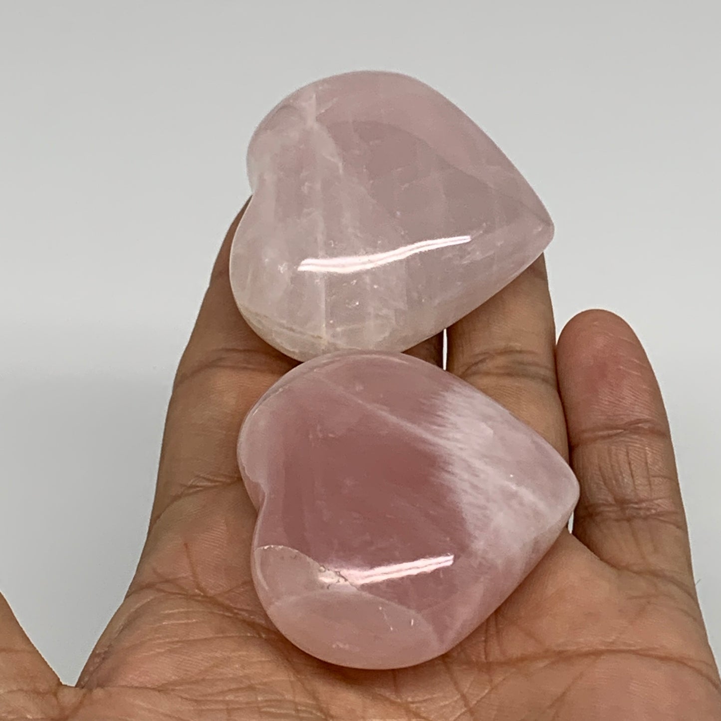 146.9g, 1.7"-1.8", 2pcs,  Rose Quartz Heart Healing Crystal @Madagascar, B34586