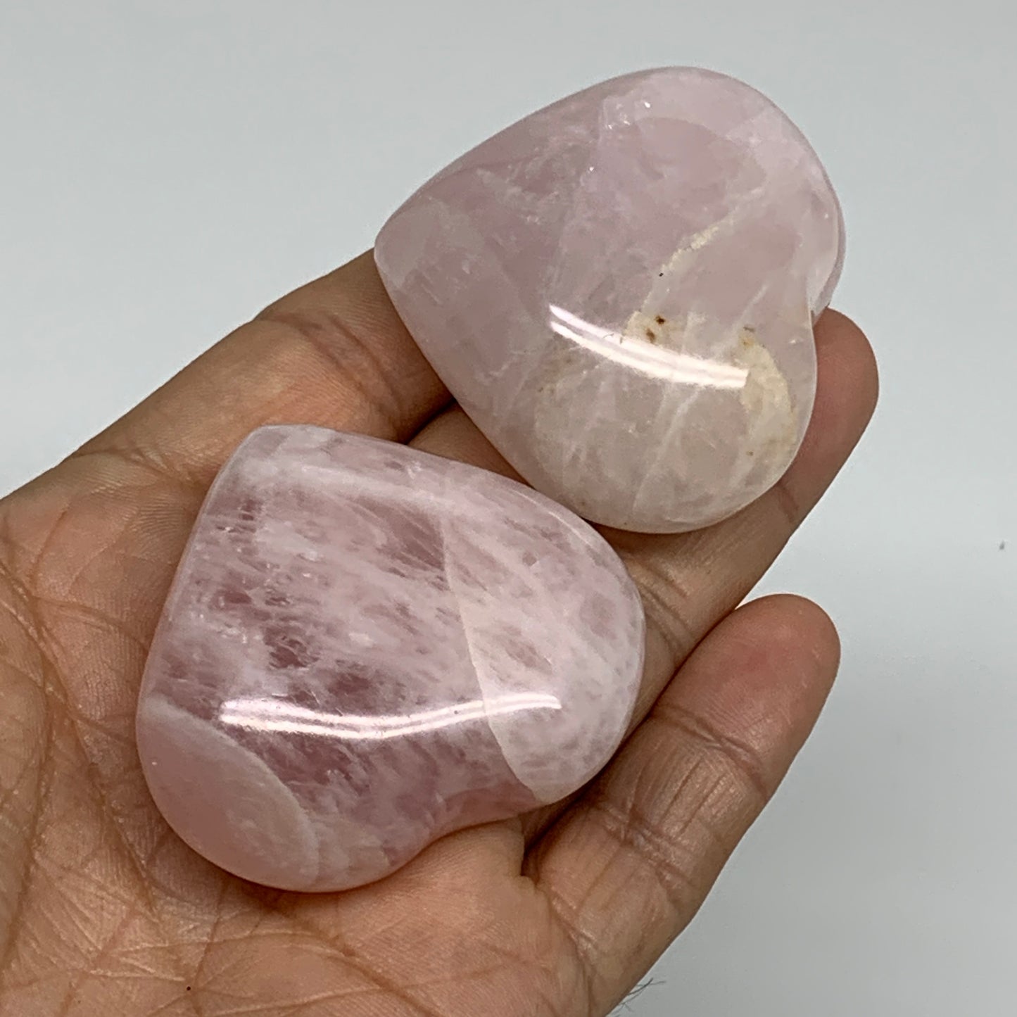 146.9g, 1.7"-1.8", 2pcs,  Rose Quartz Heart Healing Crystal @Madagascar, B34586