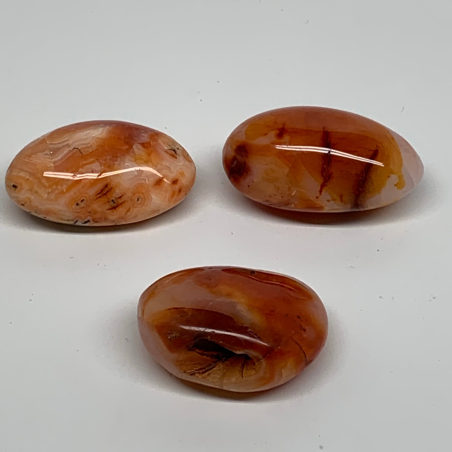 219.9g, 2"-2.4", 3pcs, Red Carnelian Palm-Stone Gem Crystal Polished, B37623