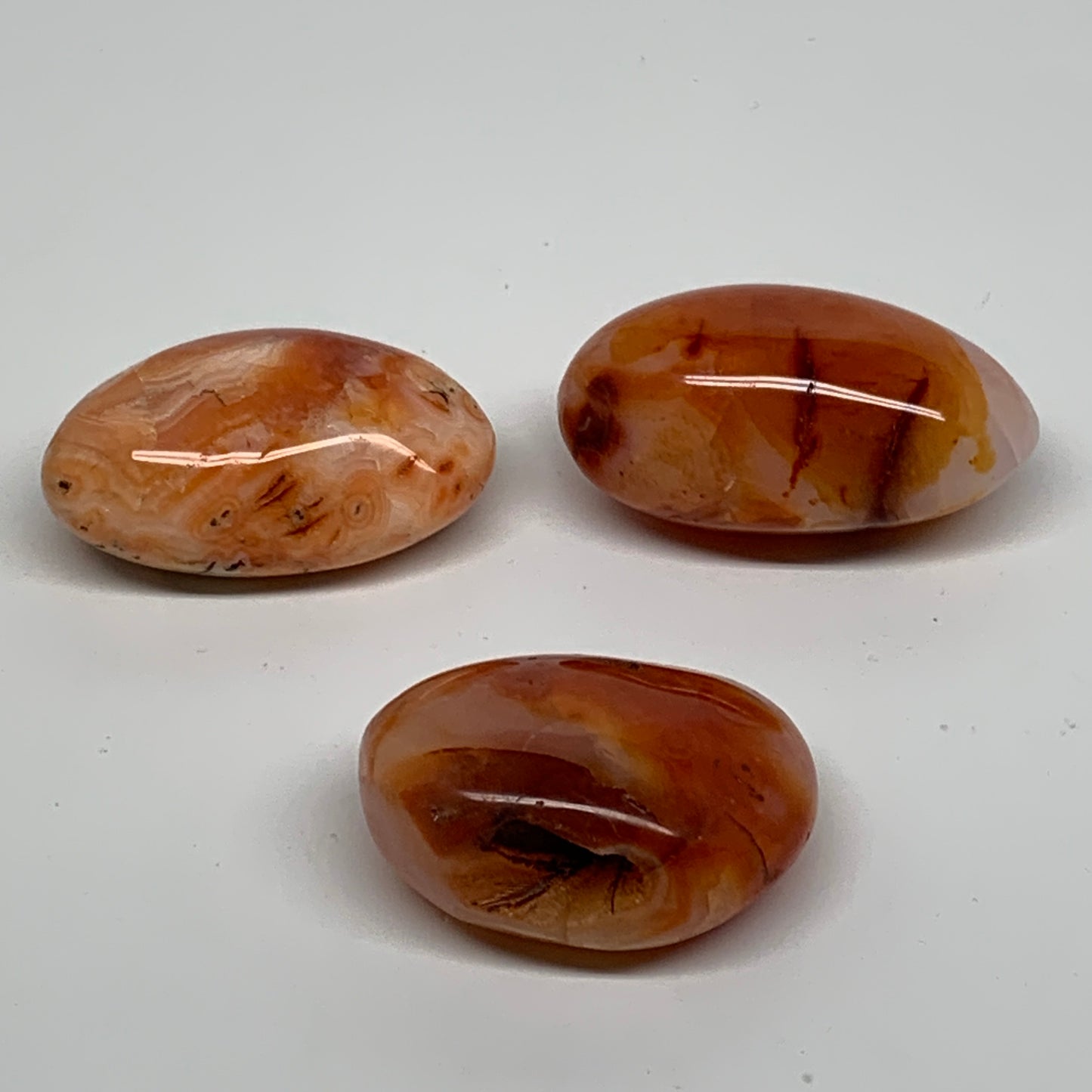 219.9g, 2"-2.4", 3pcs, Red Carnelian Palm-Stone Gem Crystal Polished, B37623