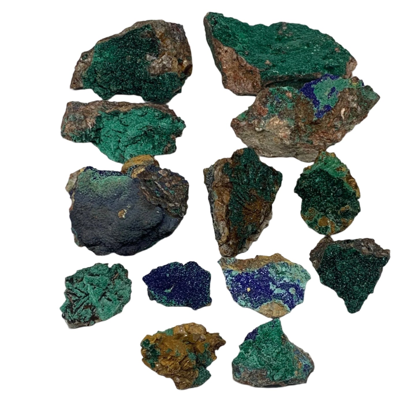 1990g, 1.7"-4.7", 18pcs Lot, Azurite Malachite Mineral Specimen @Morocco, B11286