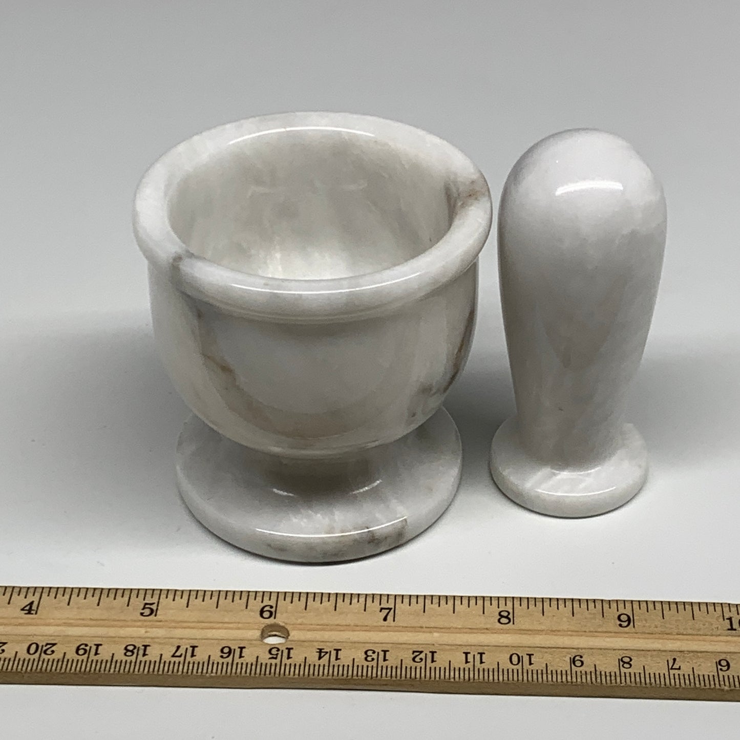 1.32 lbs, 3"x3", Natural Marble Crystal Pestle and Mortar Handmade, B32570