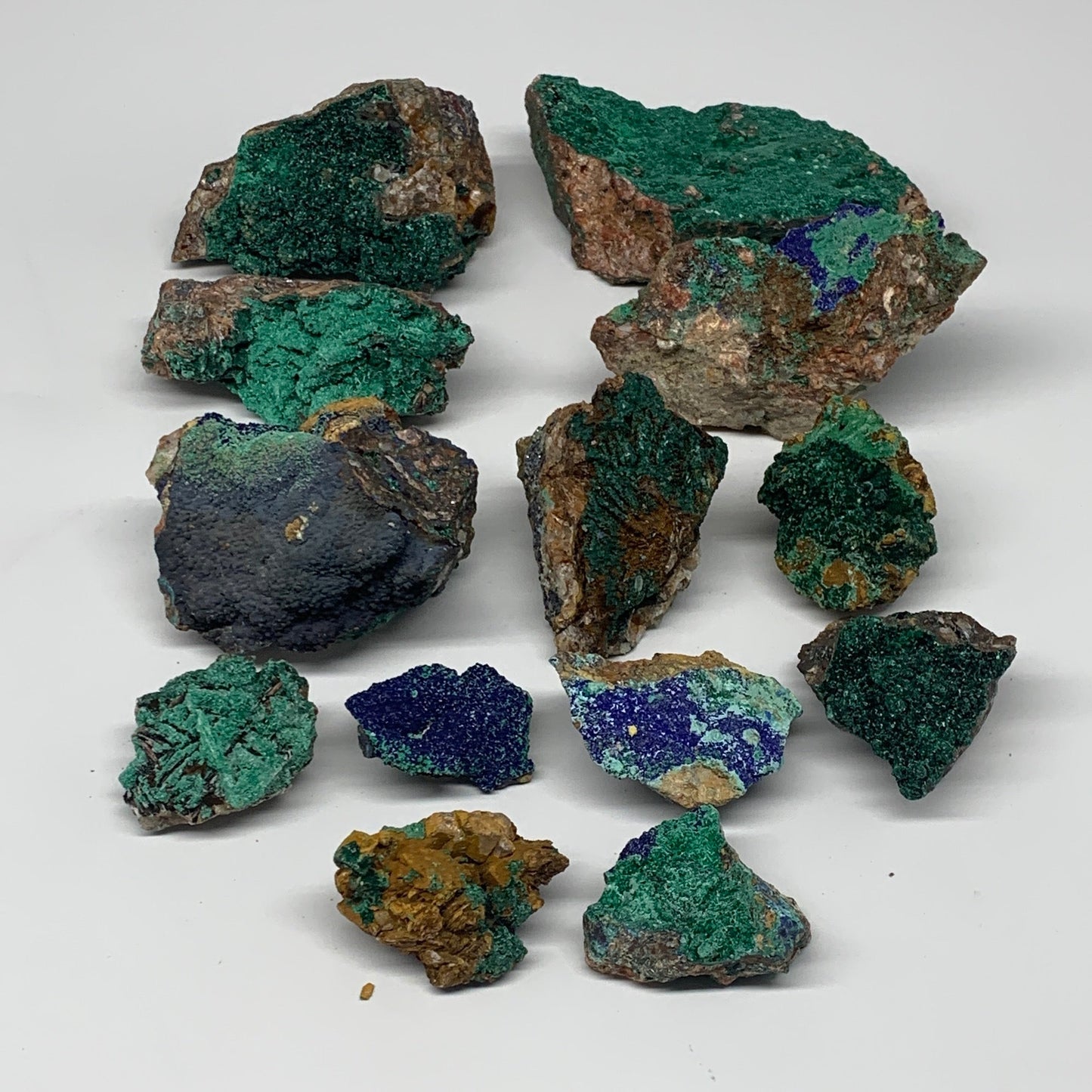 1990g, 1.7"-4.7", 18pcs Lot, Azurite Malachite Mineral Specimen @Morocco, B11286