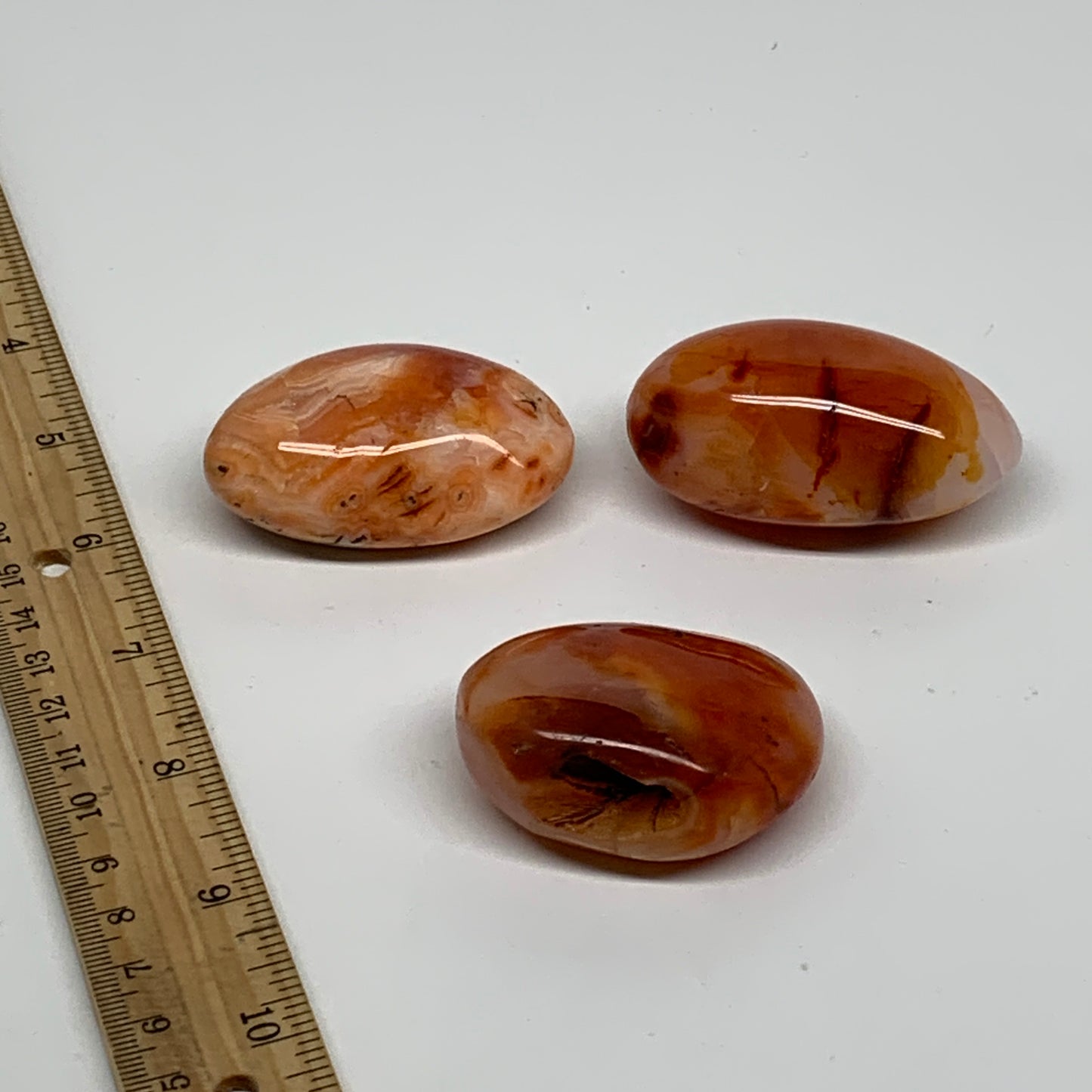 219.9g, 2"-2.4", 3pcs, Red Carnelian Palm-Stone Gem Crystal Polished, B37623