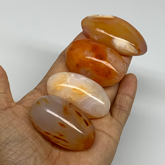 209.9g, 2"-2.3", 4pcs, Red Carnelian Palm-Stone Gem Crystal Polished, B37624