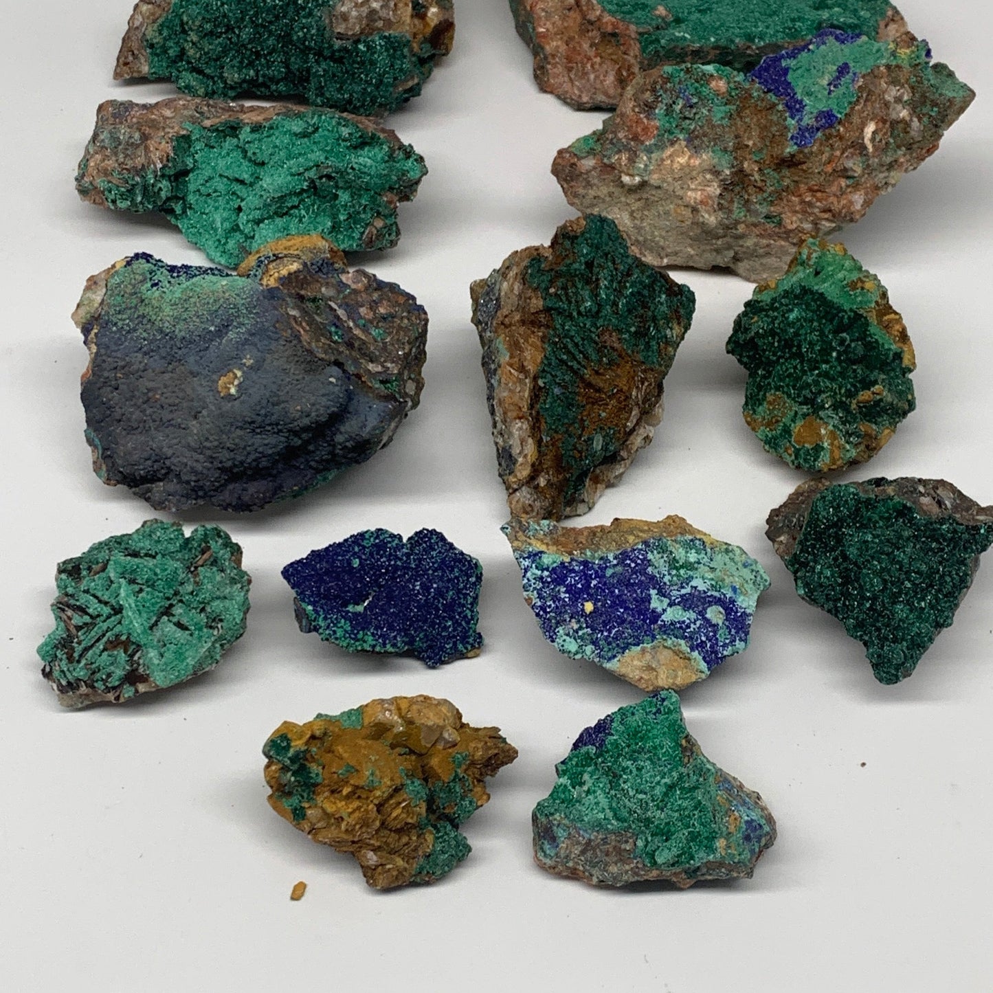 1990g, 1.7"-4.7", 18pcs Lot, Azurite Malachite Mineral Specimen @Morocco, B11286