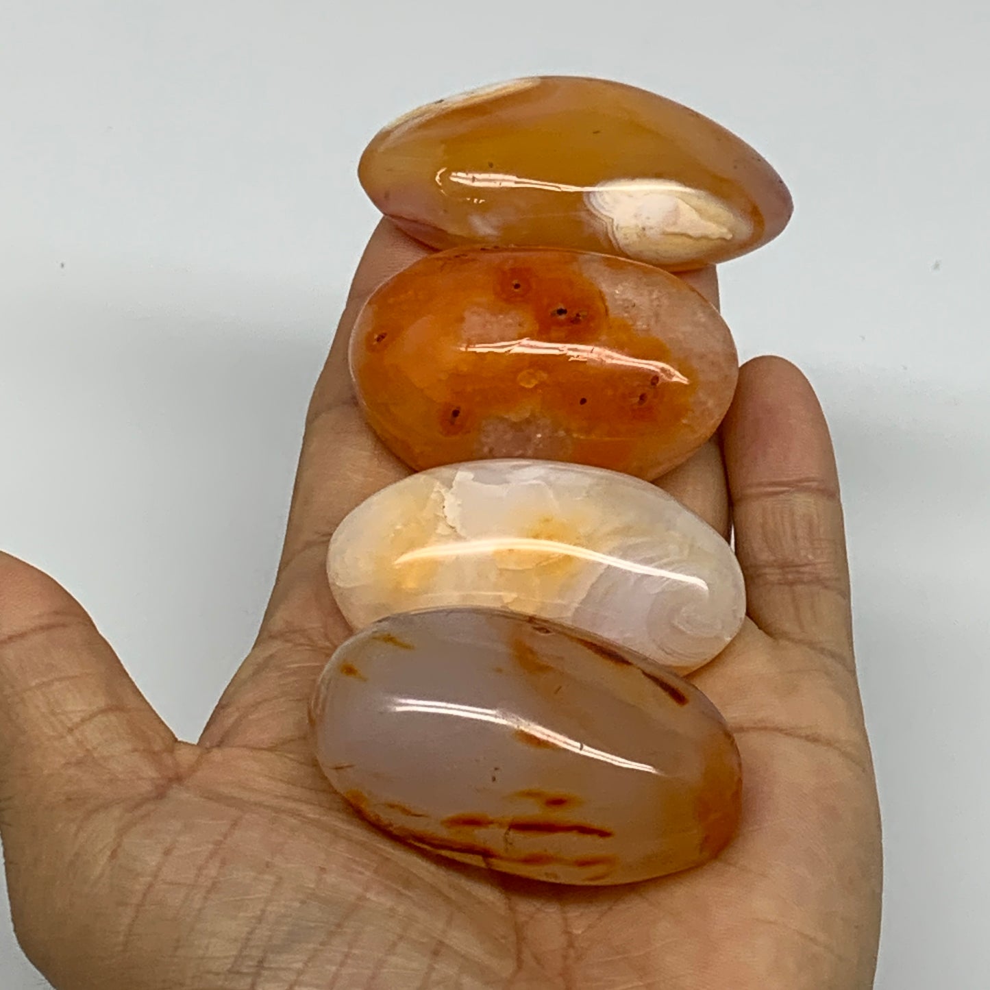 209.9g, 2"-2.3", 4pcs, Red Carnelian Palm-Stone Gem Crystal Polished, B37624