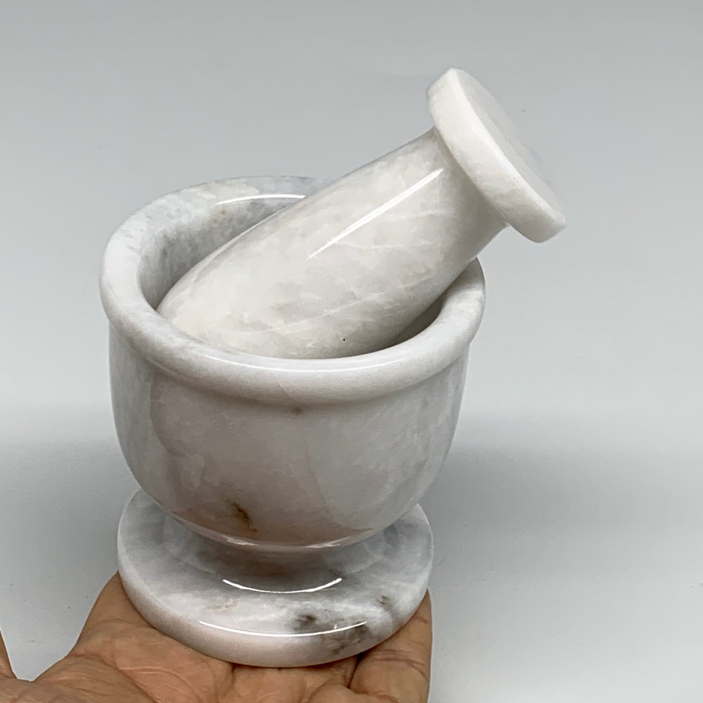 1.44 lbs, 3"x3", Natural Marble Crystal Pestle and Mortar Handmade, B32571