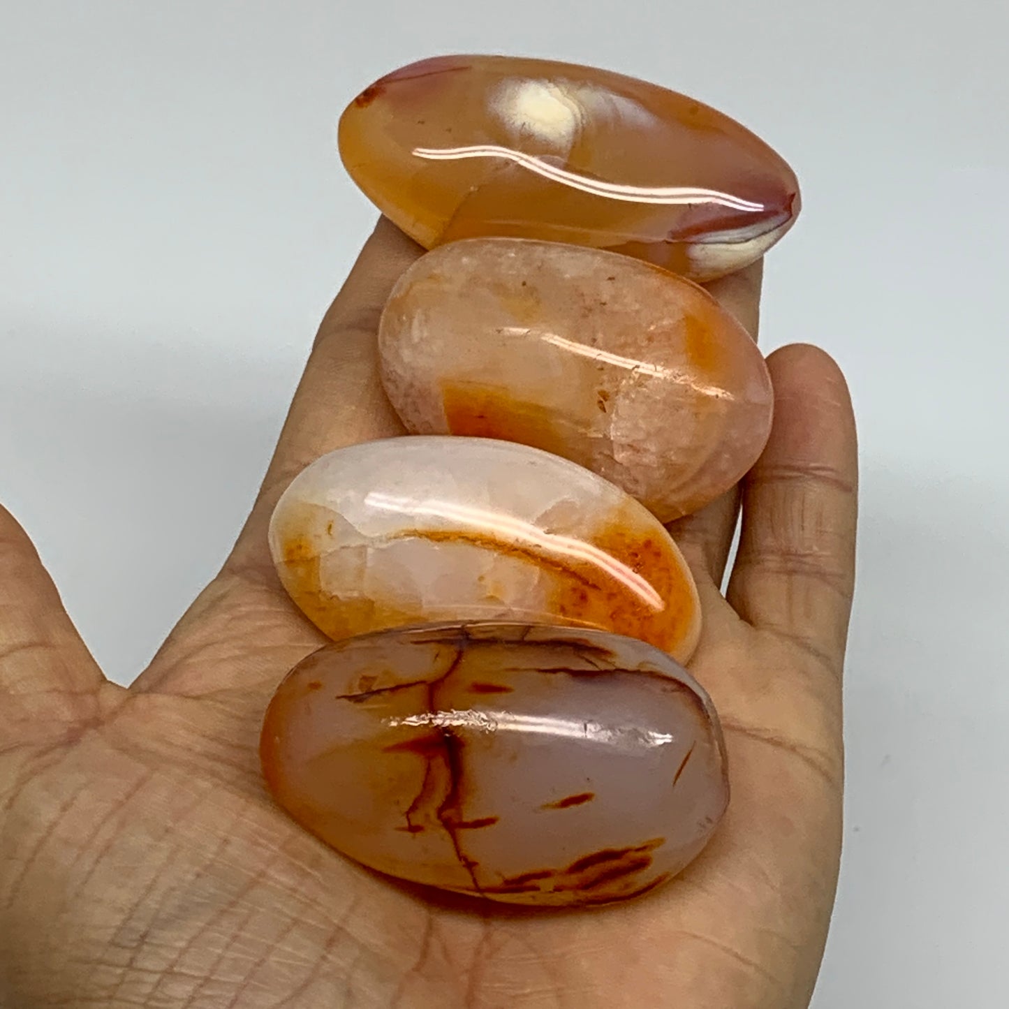 209.9g, 2"-2.3", 4pcs, Red Carnelian Palm-Stone Gem Crystal Polished, B37624