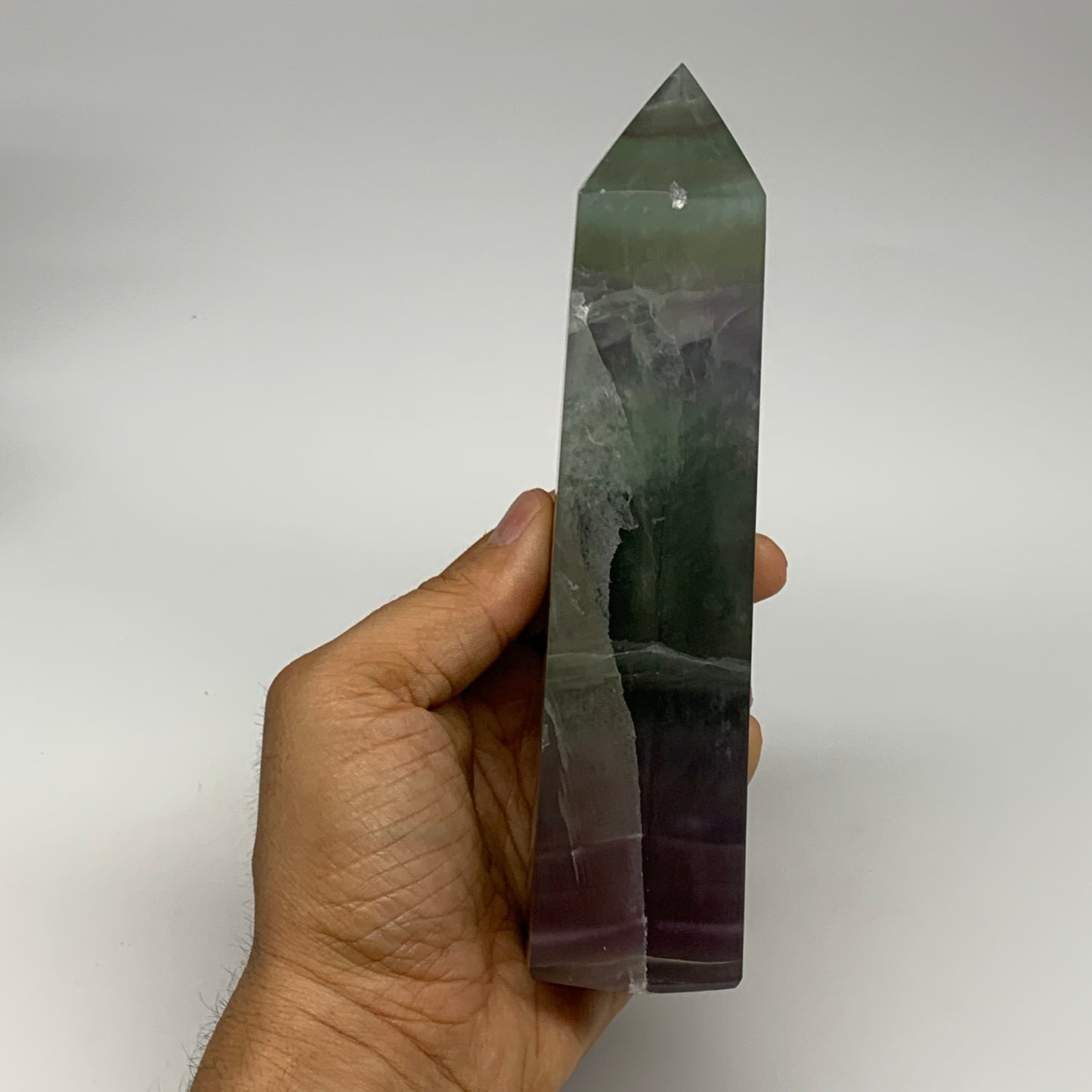 1.39 lbs,  6.6"x1.7"x1.6" Natural Fluorite Tower Obelisk Point Crystal, B29680