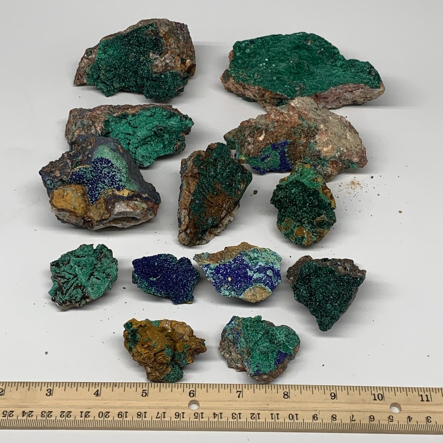 1990g, 1.7"-4.7", 18pcs Lot, Azurite Malachite Mineral Specimen @Morocco, B11286