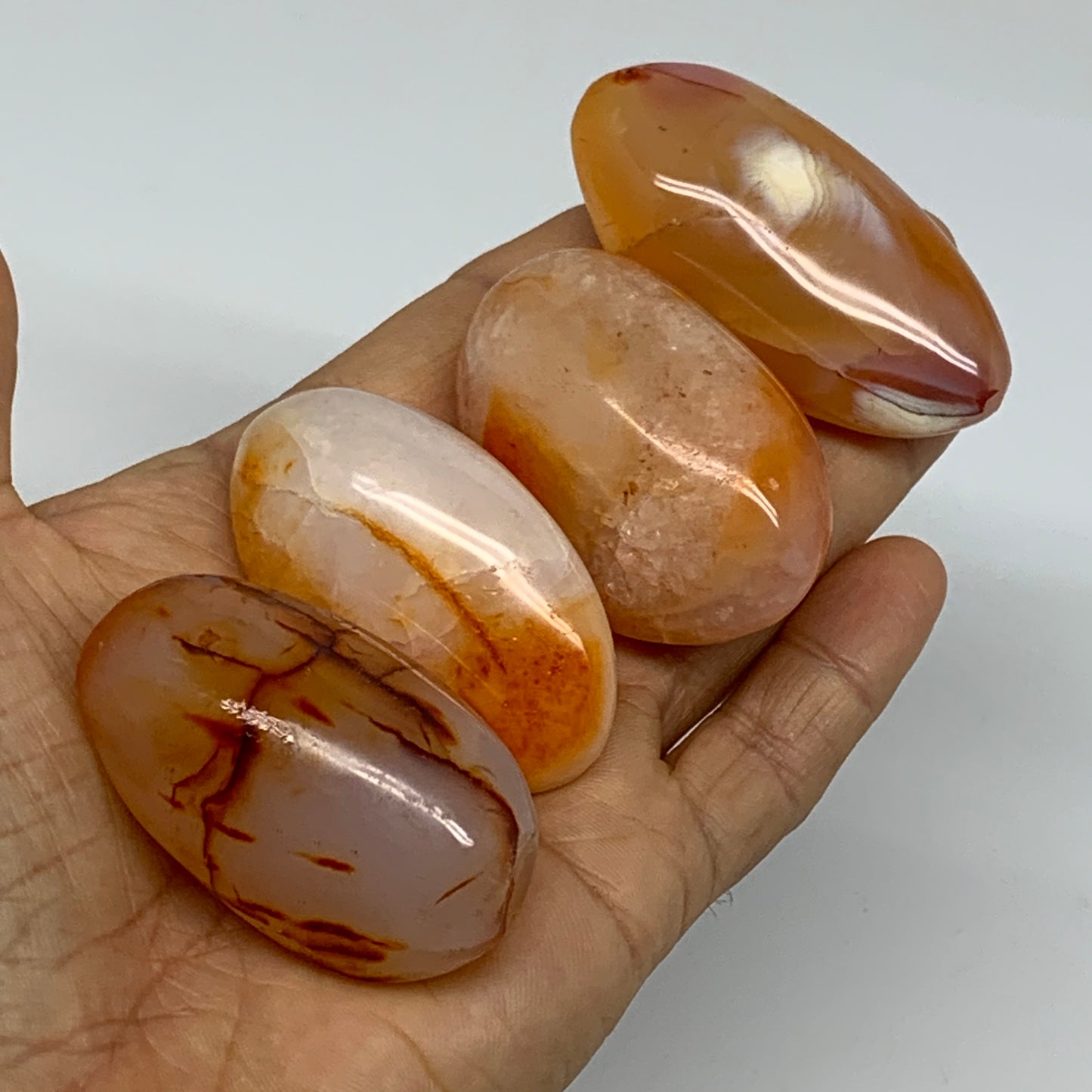 209.9g, 2"-2.3", 4pcs, Red Carnelian Palm-Stone Gem Crystal Polished, B37624