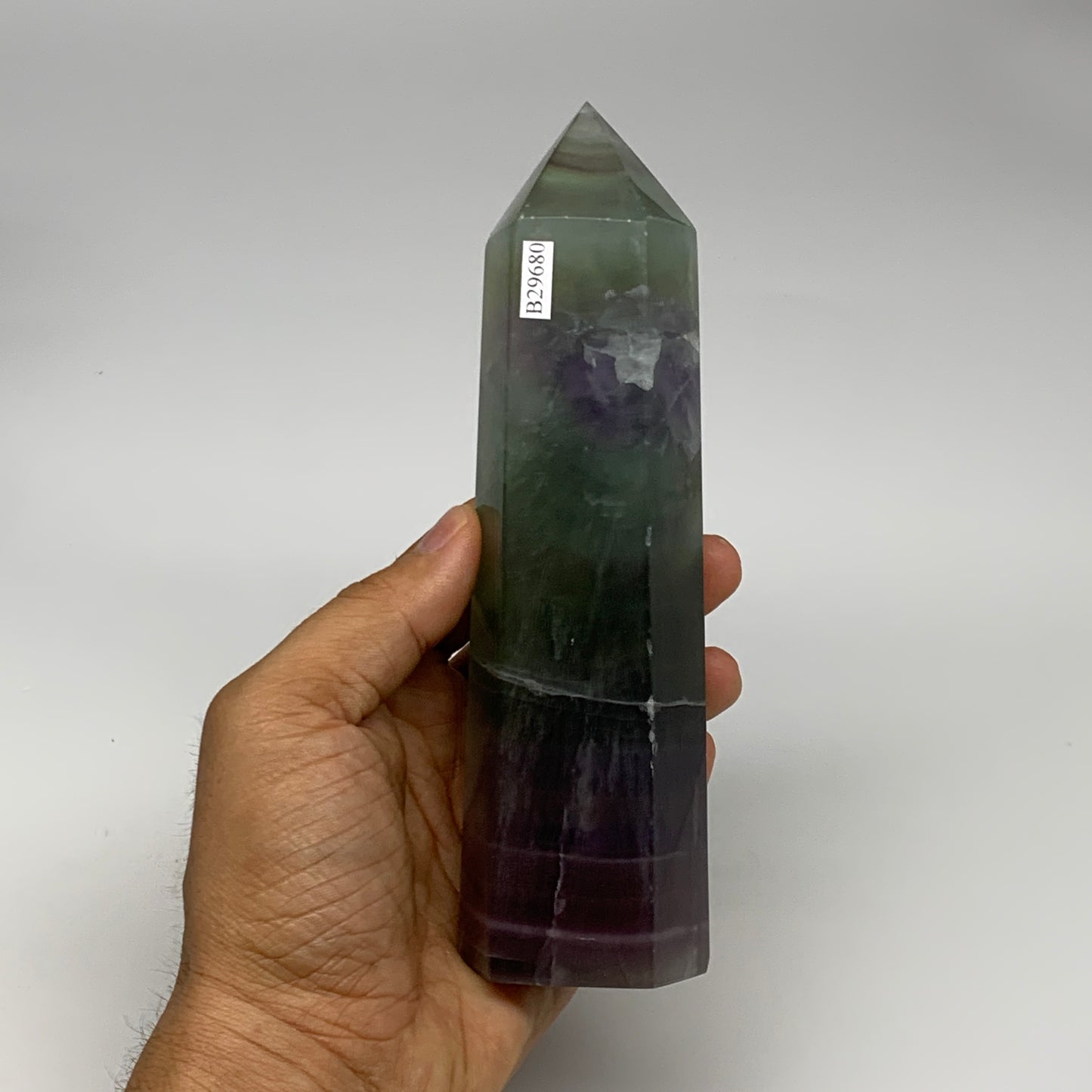 1.39 lbs,  6.6"x1.7"x1.6" Natural Fluorite Tower Obelisk Point Crystal, B29680