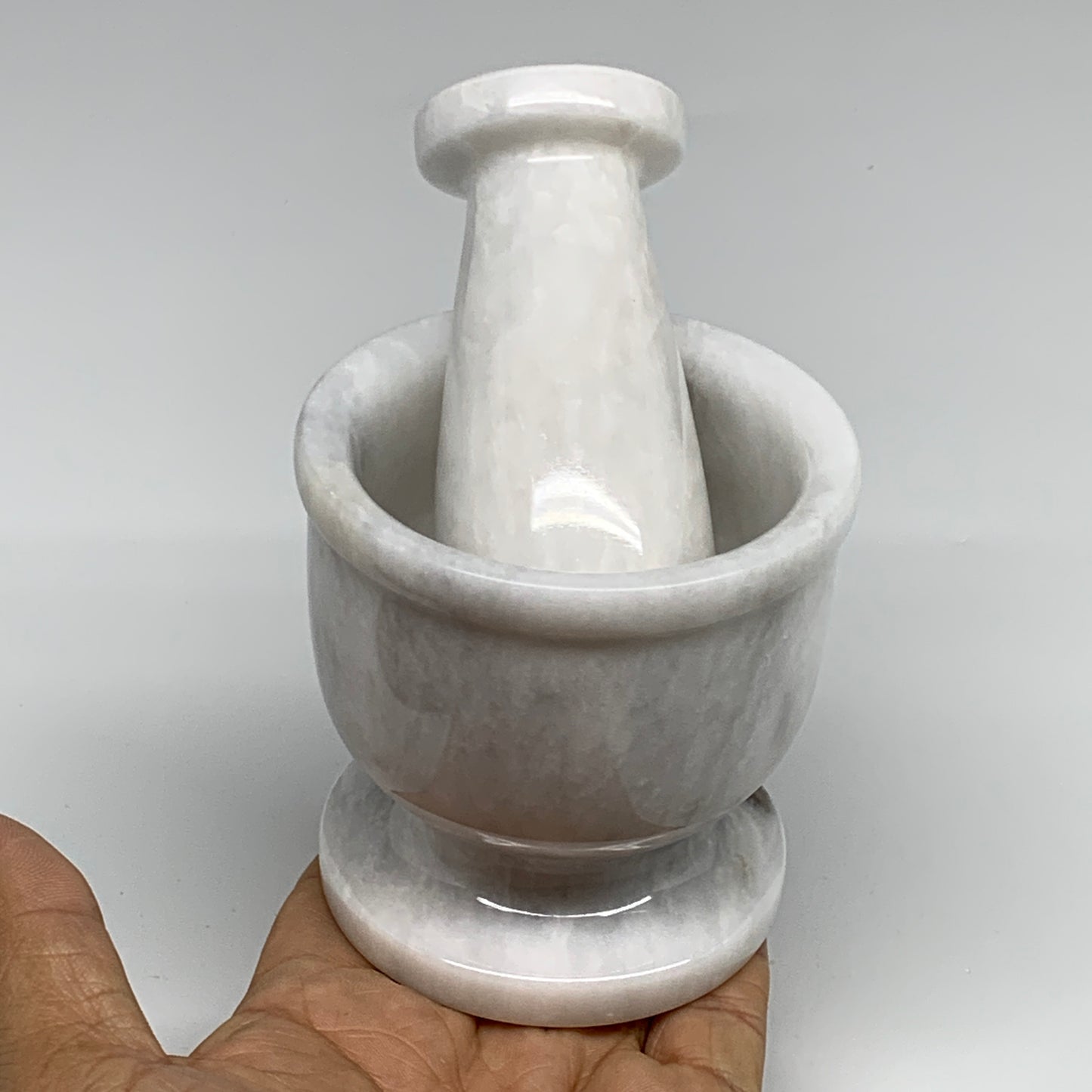 1.44 lbs, 3"x3", Natural Marble Crystal Pestle and Mortar Handmade, B32571