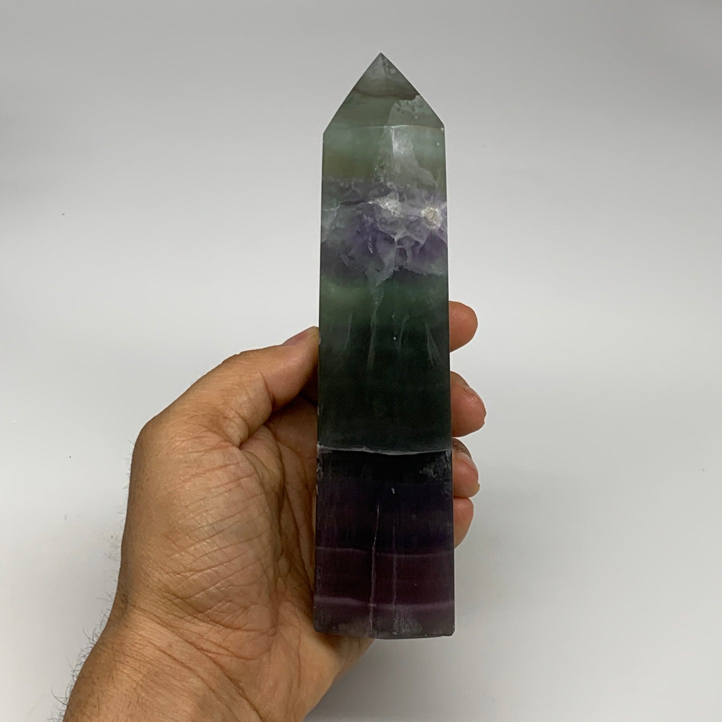 1.39 lbs,  6.6"x1.7"x1.6" Natural Fluorite Tower Obelisk Point Crystal, B29680