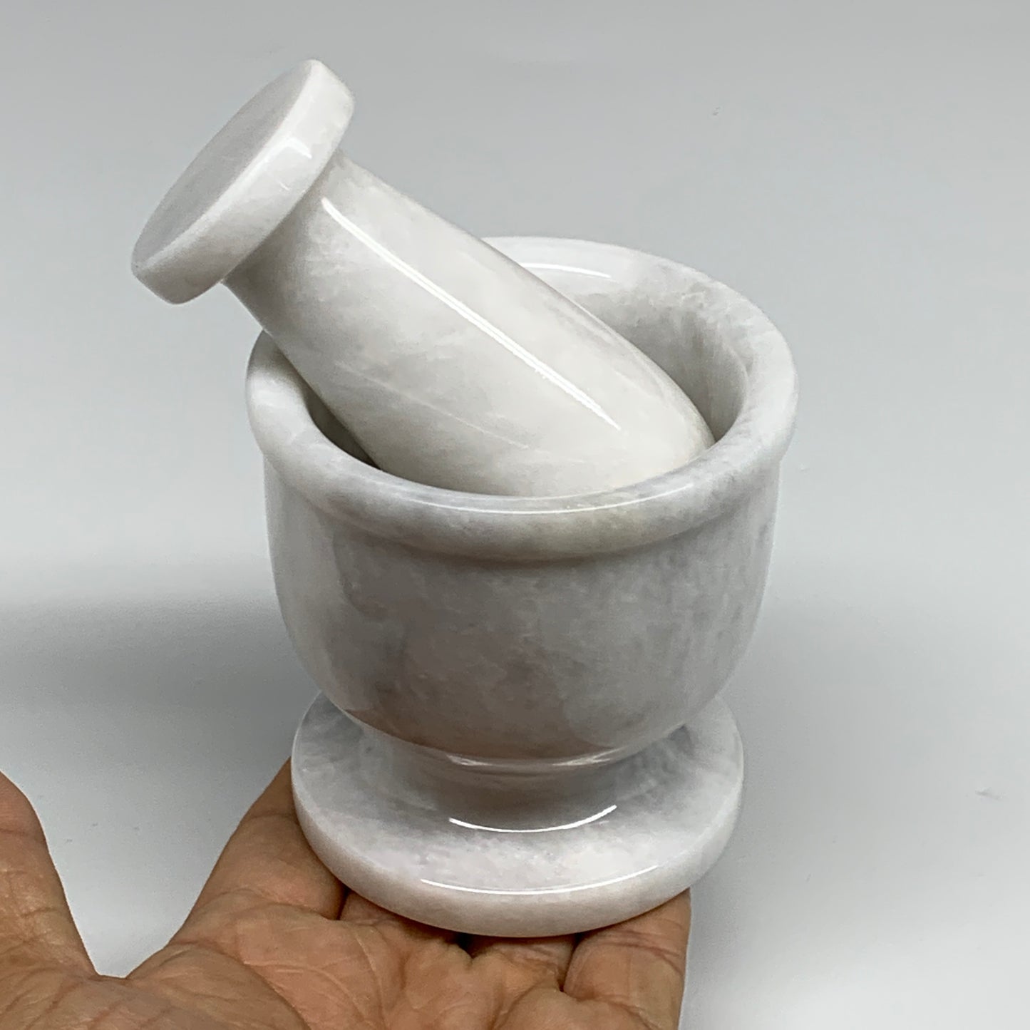 1.44 lbs, 3"x3", Natural Marble Crystal Pestle and Mortar Handmade, B32571