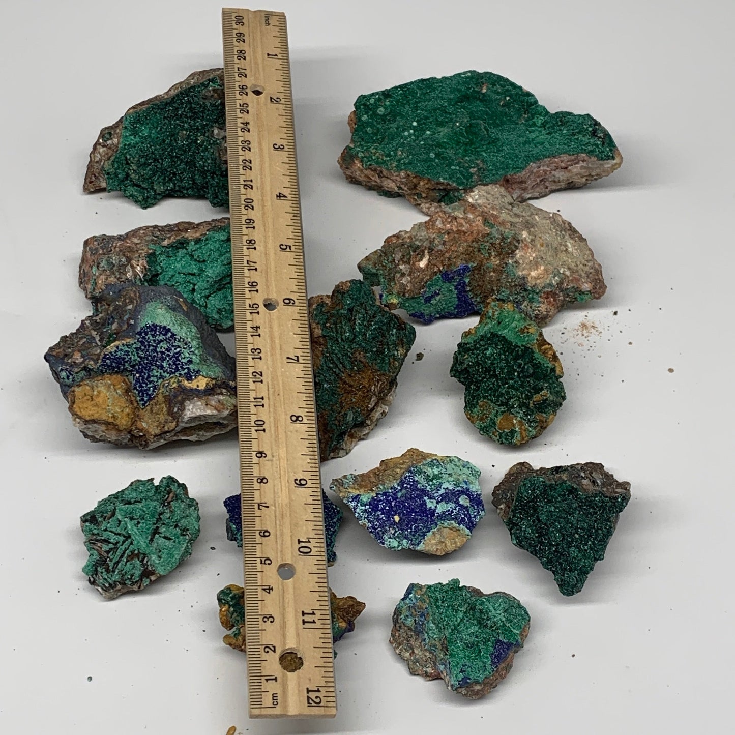 1990g, 1.7"-4.7", 18pcs Lot, Azurite Malachite Mineral Specimen @Morocco, B11286