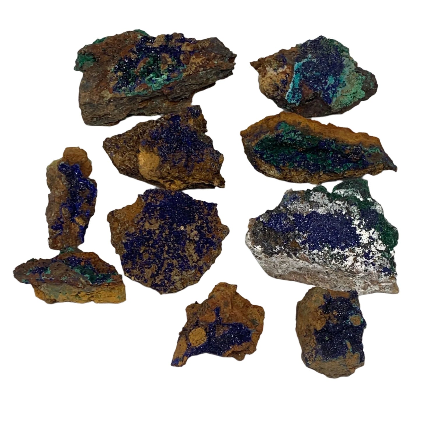 900g, 1.5"-3.6", 10pcs Lot, Azurite Malachite Mineral Specimen @Morocco, B11287