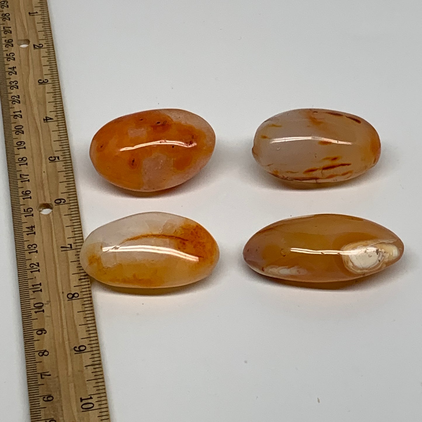 209.9g, 2"-2.3", 4pcs, Red Carnelian Palm-Stone Gem Crystal Polished, B37624