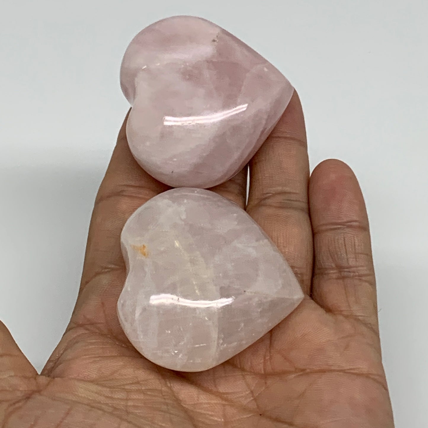 141.4g, 1.7"-1.8", 2pcs,  Rose Quartz Heart Healing Crystal @Madagascar, B34587