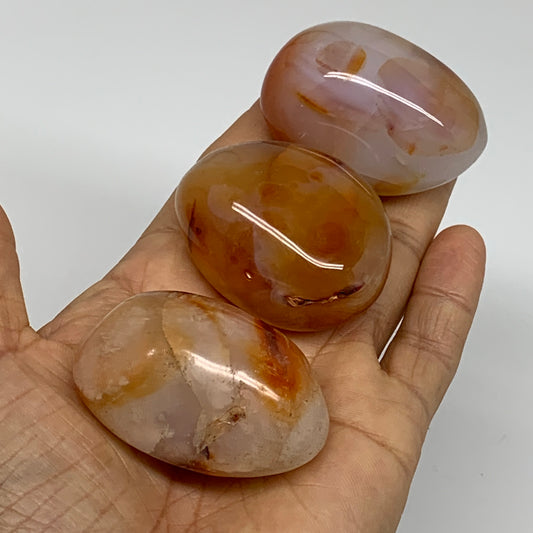 216g, 1.9"-2", 3pcs, Red Carnelian Palm-Stone Gem Crystal Polished, B37625