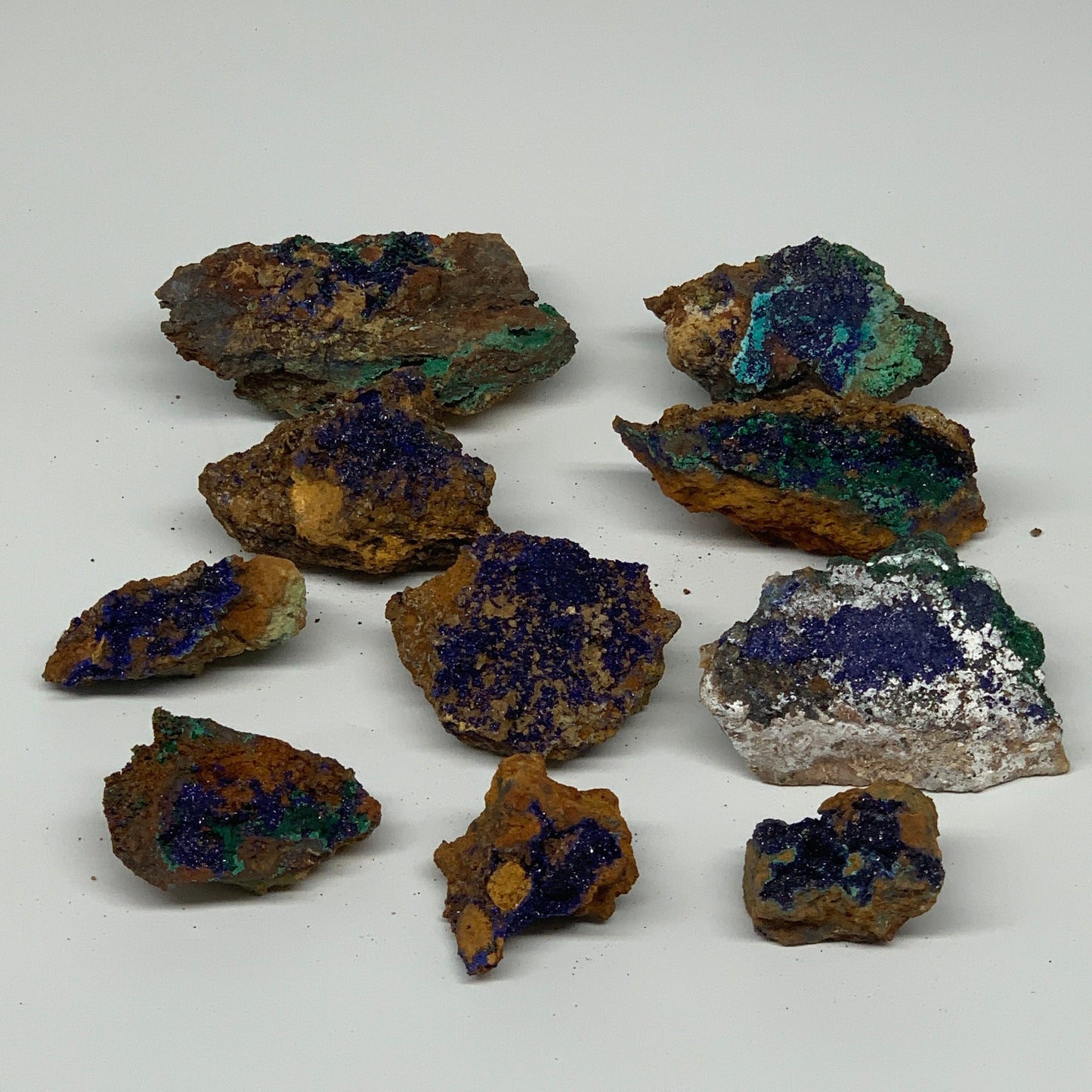 900g, 1.5"-3.6", 10pcs Lot, Azurite Malachite Mineral Specimen @Morocco, B11287