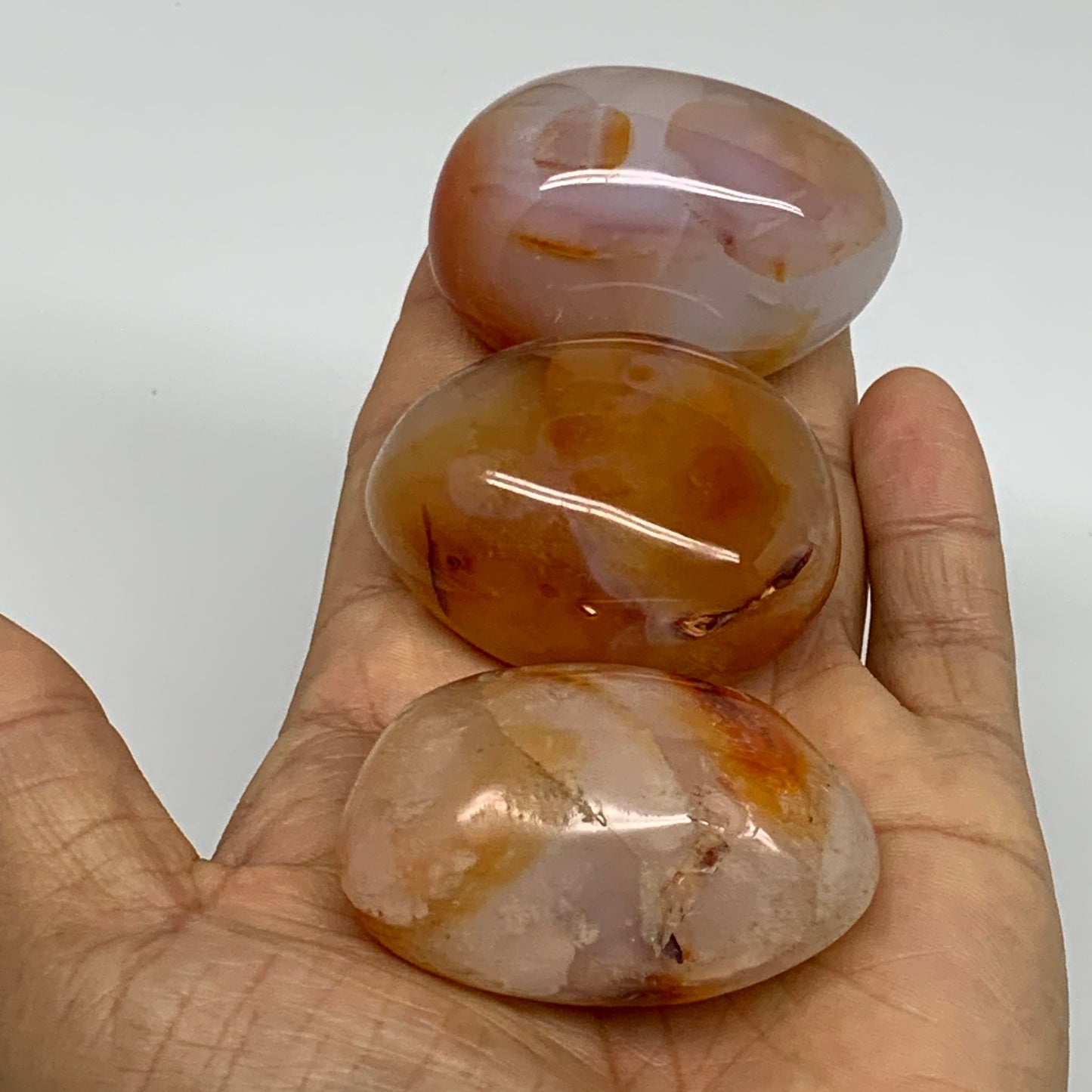 216g, 1.9"-2", 3pcs, Red Carnelian Palm-Stone Gem Crystal Polished, B37625