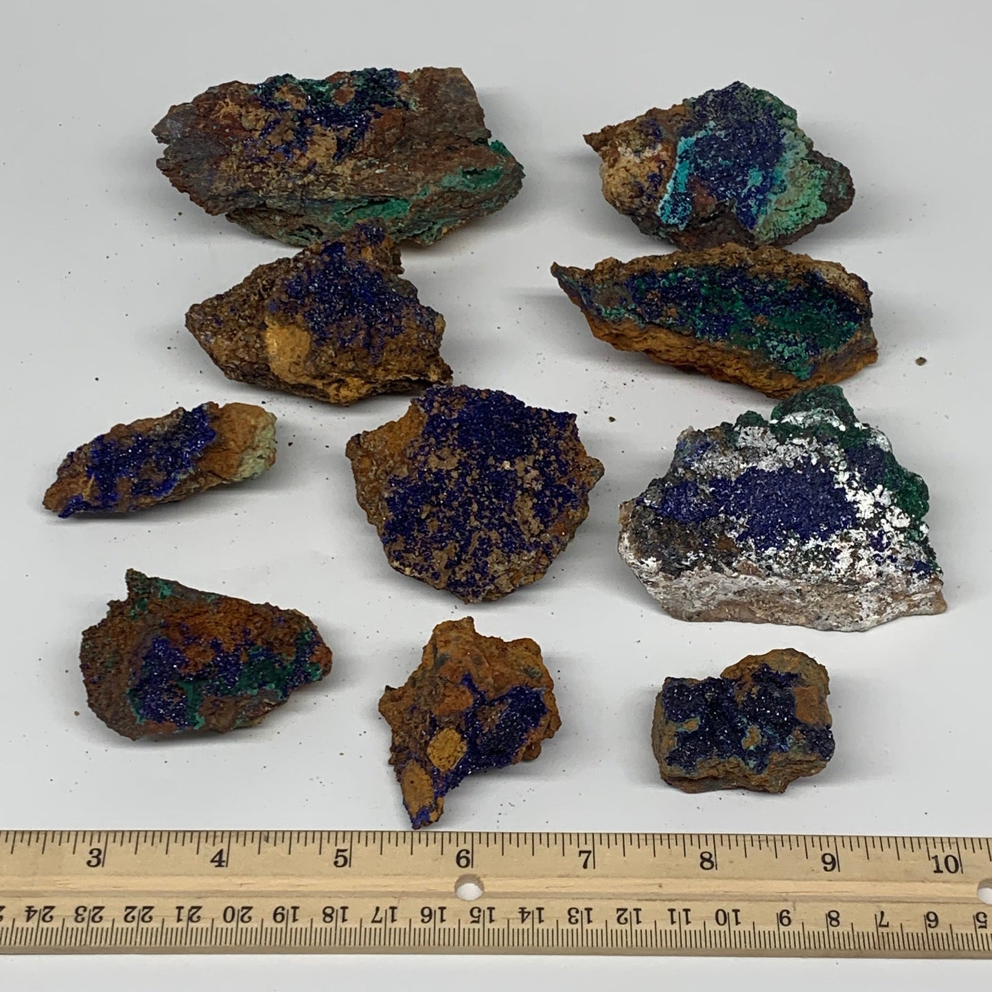 900g, 1.5"-3.6", 10pcs Lot, Azurite Malachite Mineral Specimen @Morocco, B11287