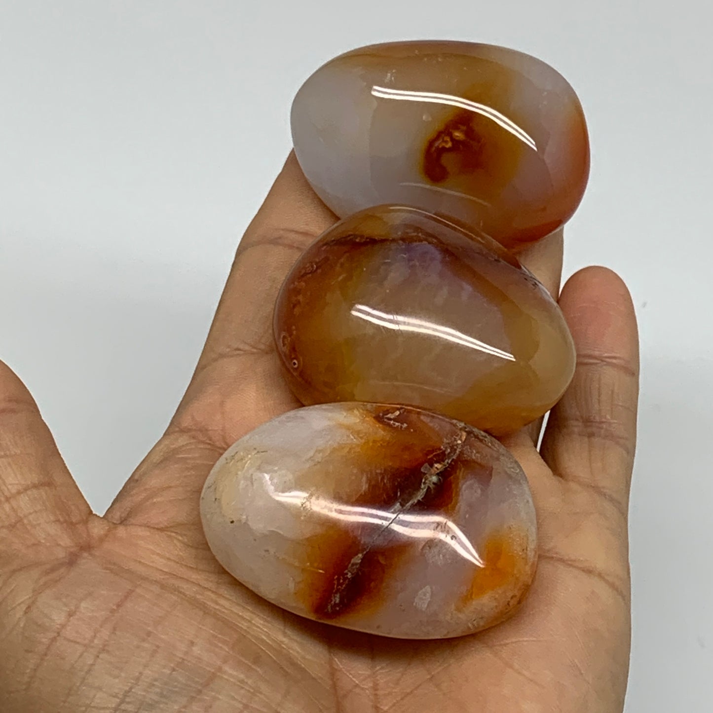 216g, 1.9"-2", 3pcs, Red Carnelian Palm-Stone Gem Crystal Polished, B37625