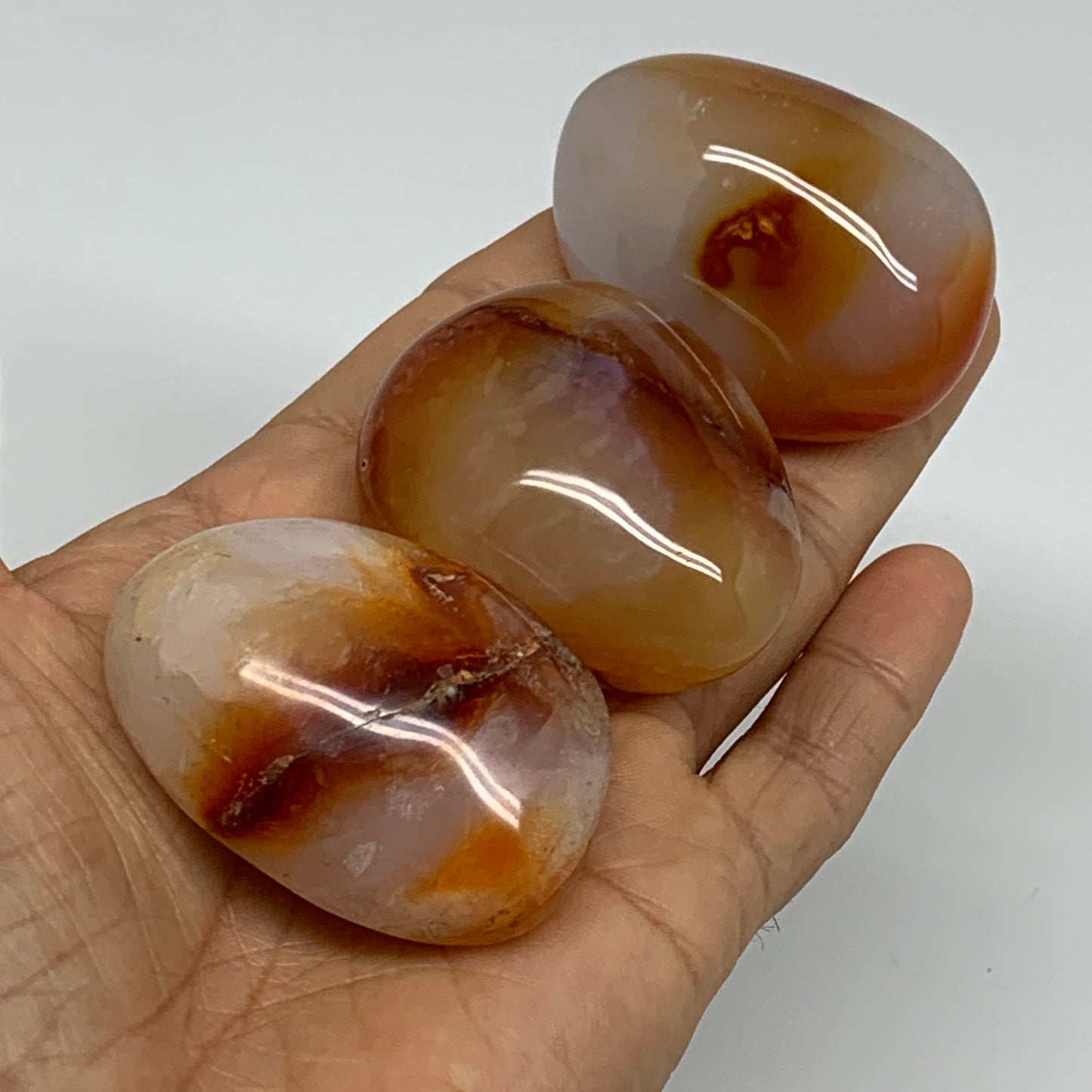 216g, 1.9"-2", 3pcs, Red Carnelian Palm-Stone Gem Crystal Polished, B37625