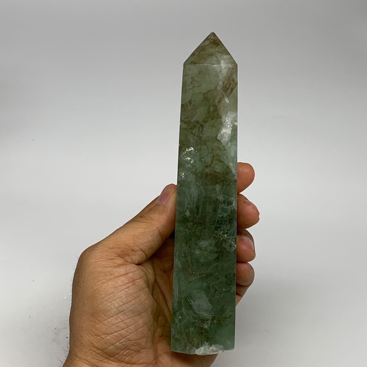 1.02 lbs,  6.3"x1.5"x1.2" Natural Fluorite Tower Obelisk Point Crystal, B29681