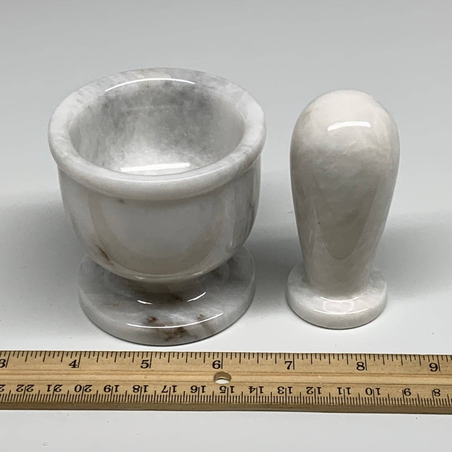 1.44 lbs, 3"x3", Natural Marble Crystal Pestle and Mortar Handmade, B32571