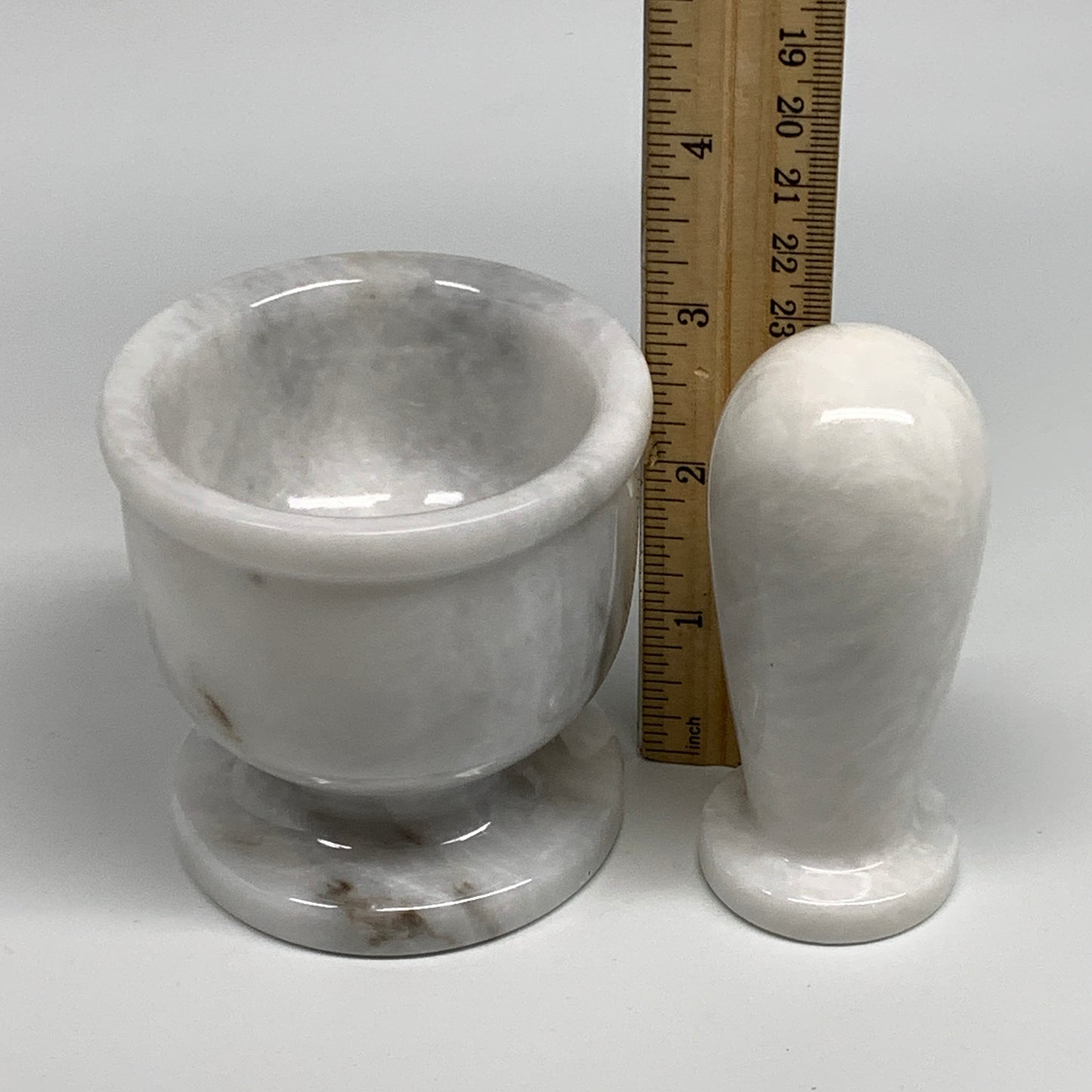 1.44 lbs, 3"x3", Natural Marble Crystal Pestle and Mortar Handmade, B32571