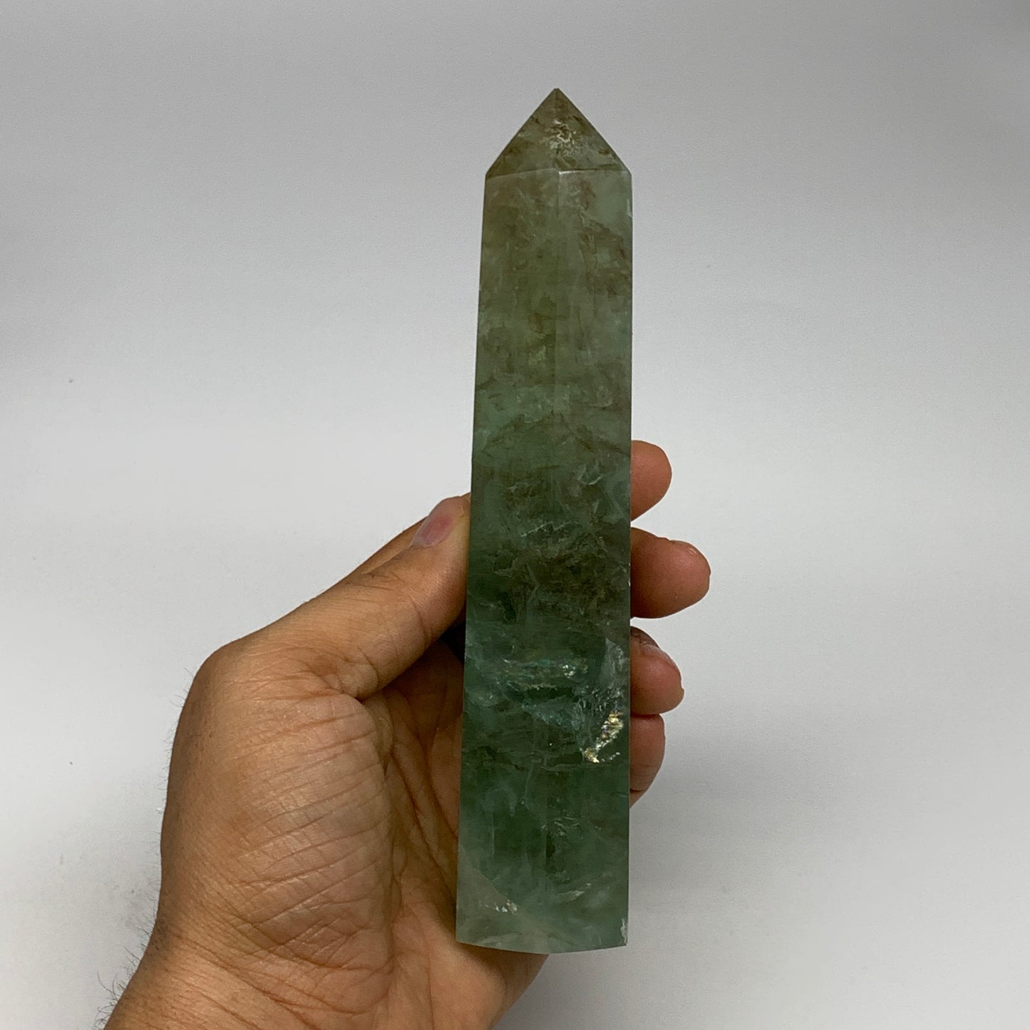 1.02 lbs,  6.3"x1.5"x1.2" Natural Fluorite Tower Obelisk Point Crystal, B29681