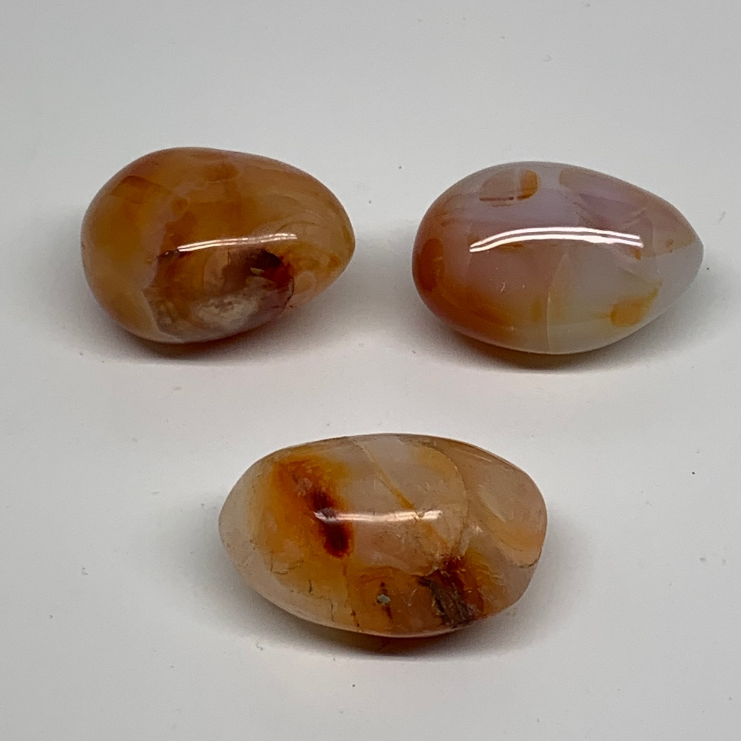 216g, 1.9"-2", 3pcs, Red Carnelian Palm-Stone Gem Crystal Polished, B37625