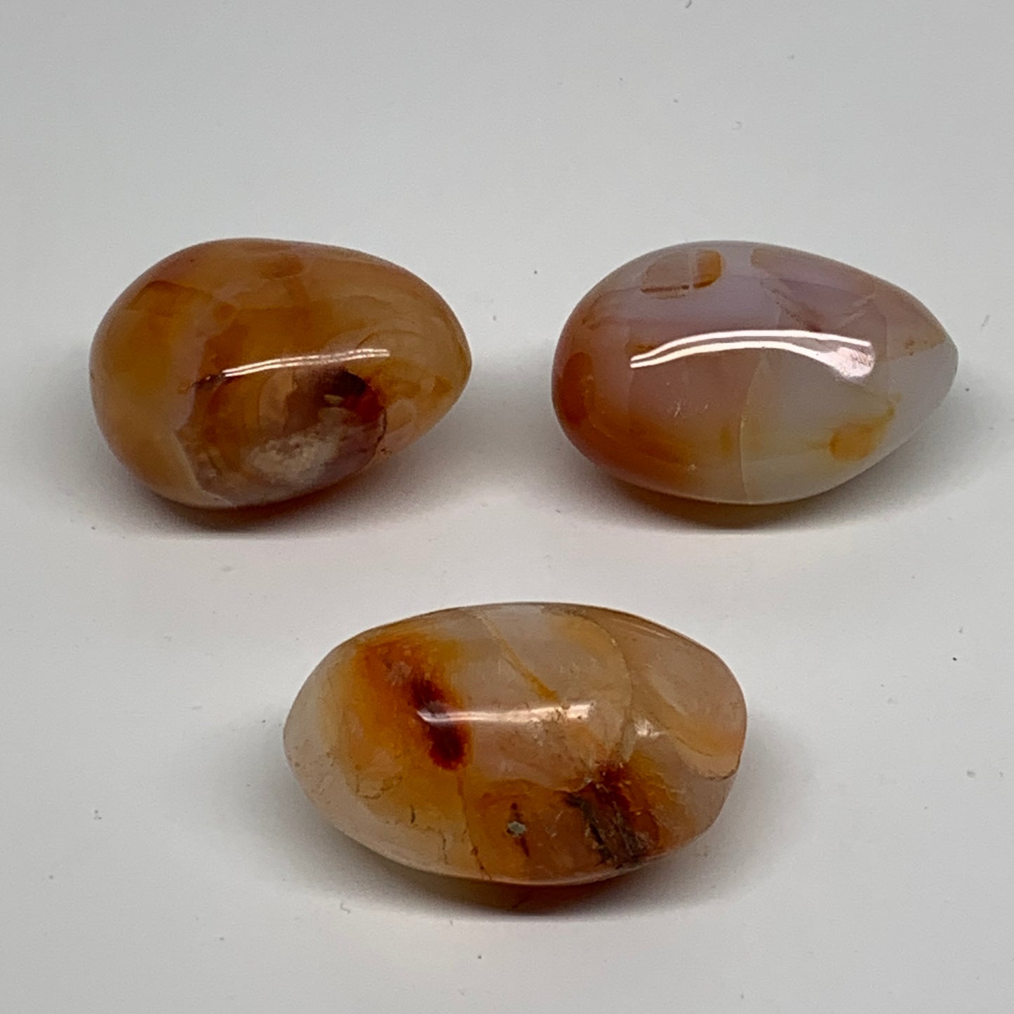 216g, 1.9"-2", 3pcs, Red Carnelian Palm-Stone Gem Crystal Polished, B37625